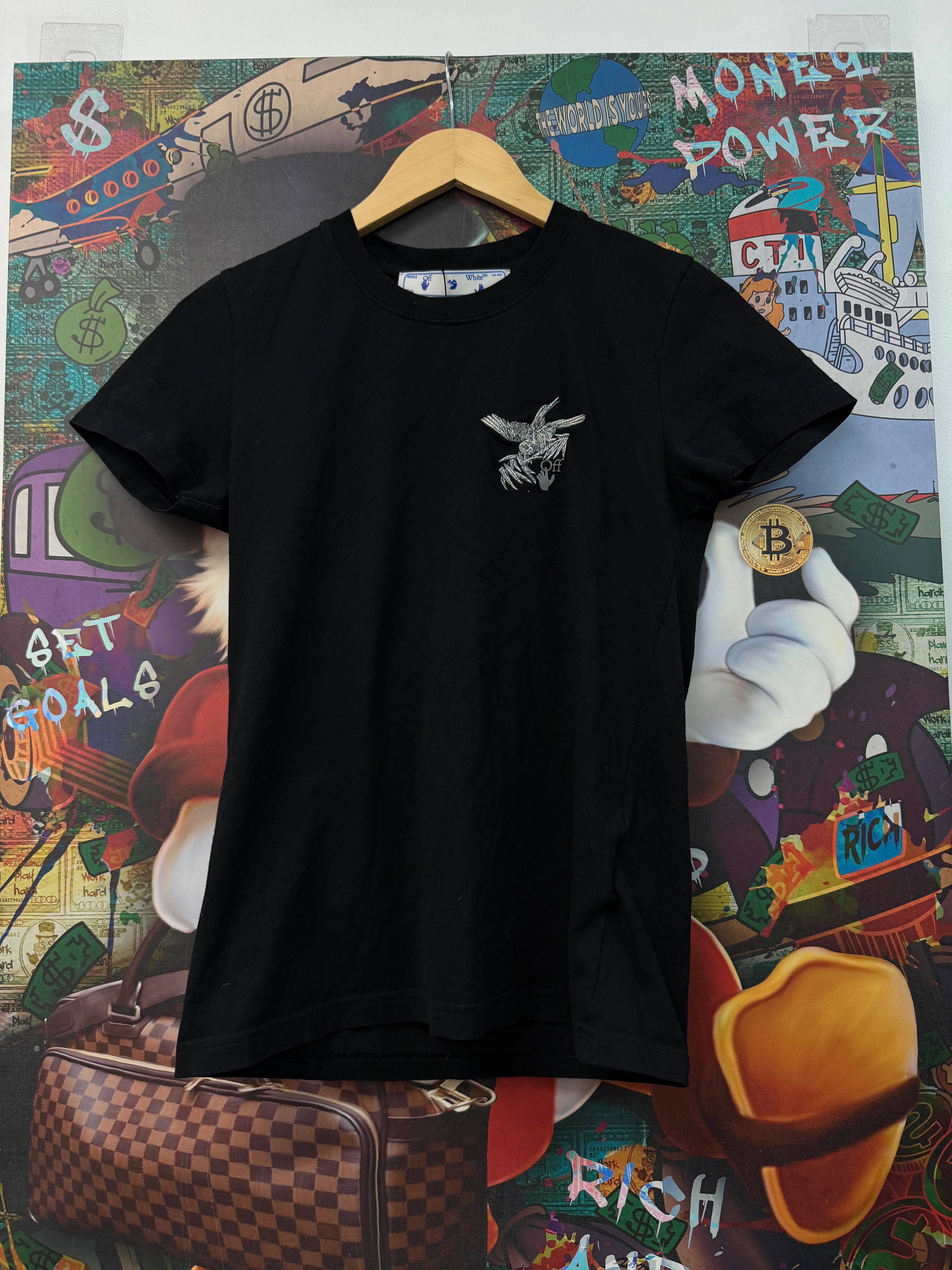 Off White Black Embroidered Birds Arrow Women's Tee