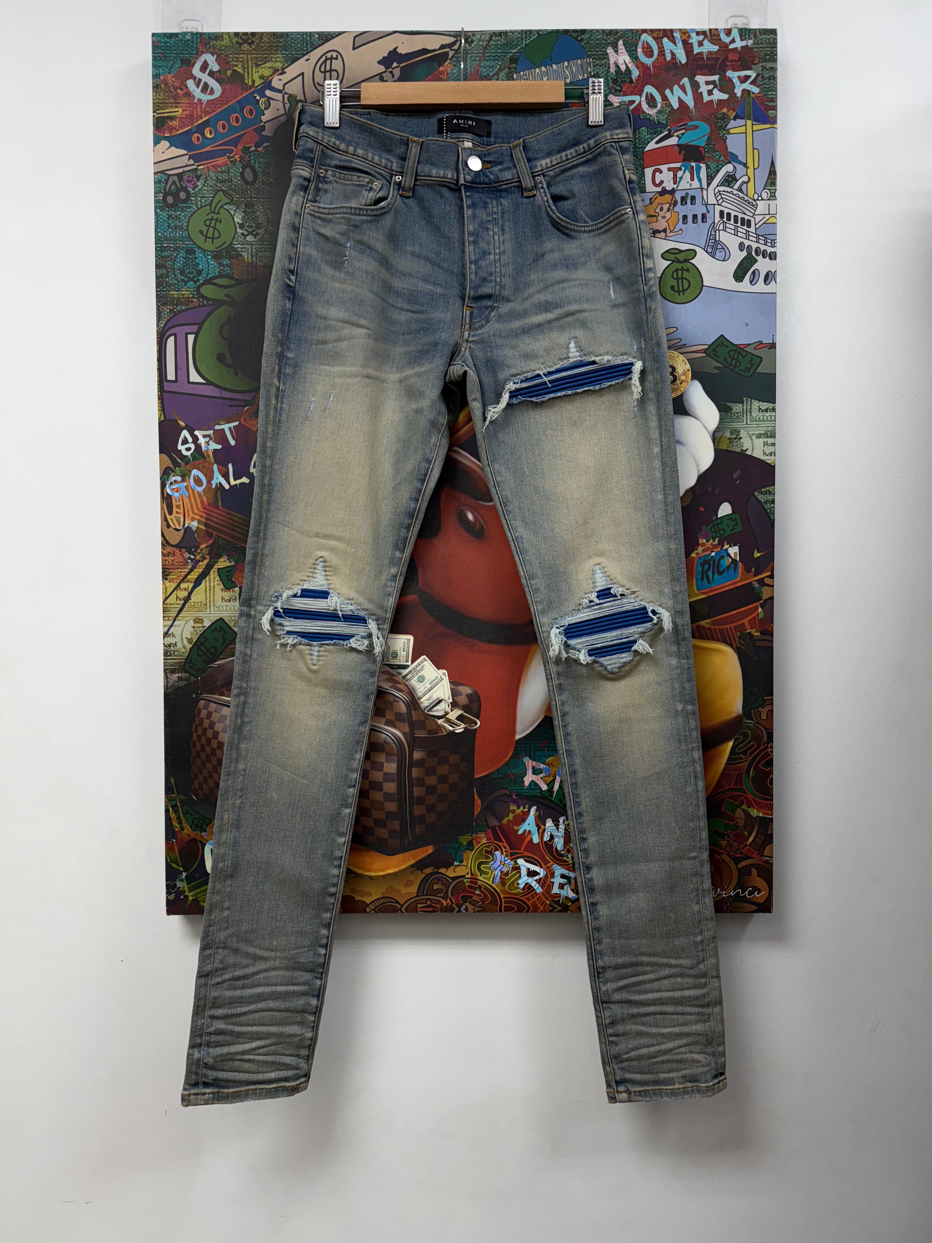 Amiri MX1 Lightwash Blue Patch Jeans