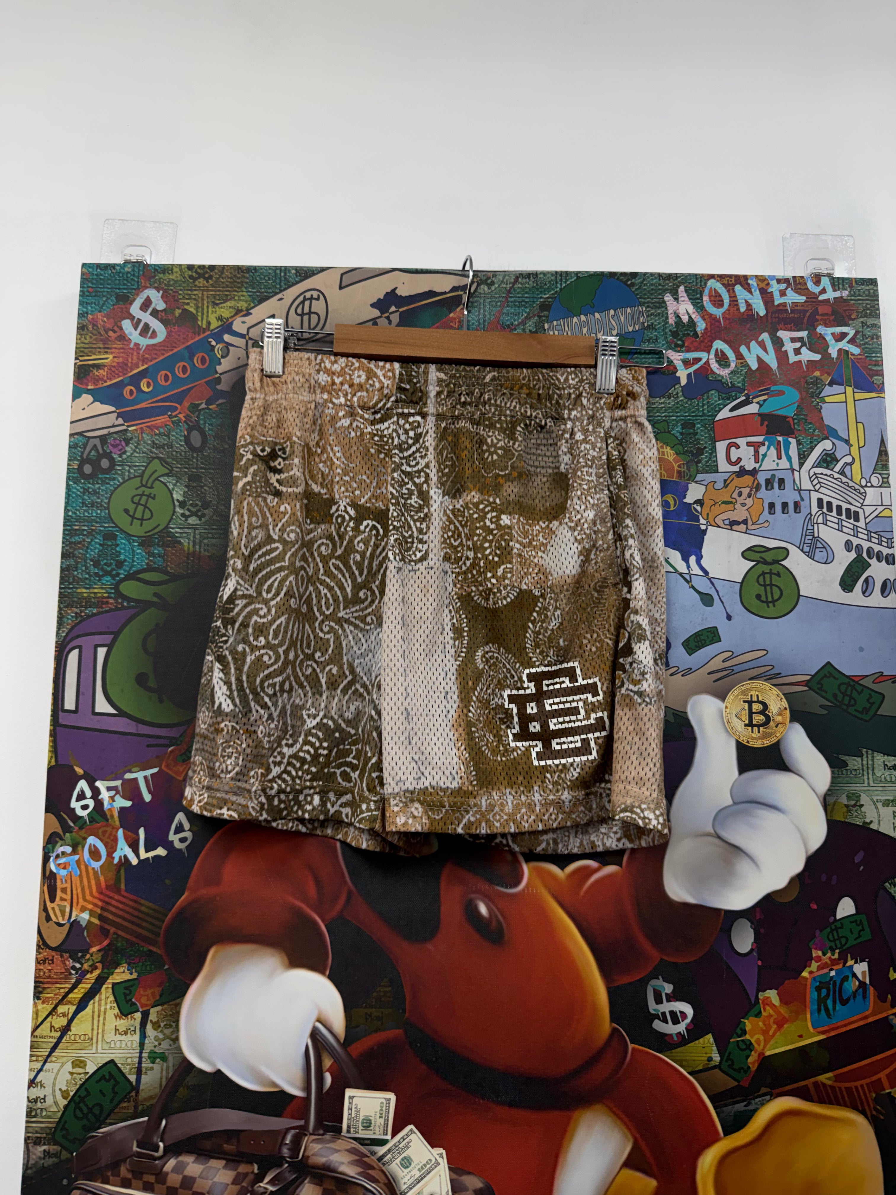 Eric Emanuel Brown Paisley Patchwork Shorts