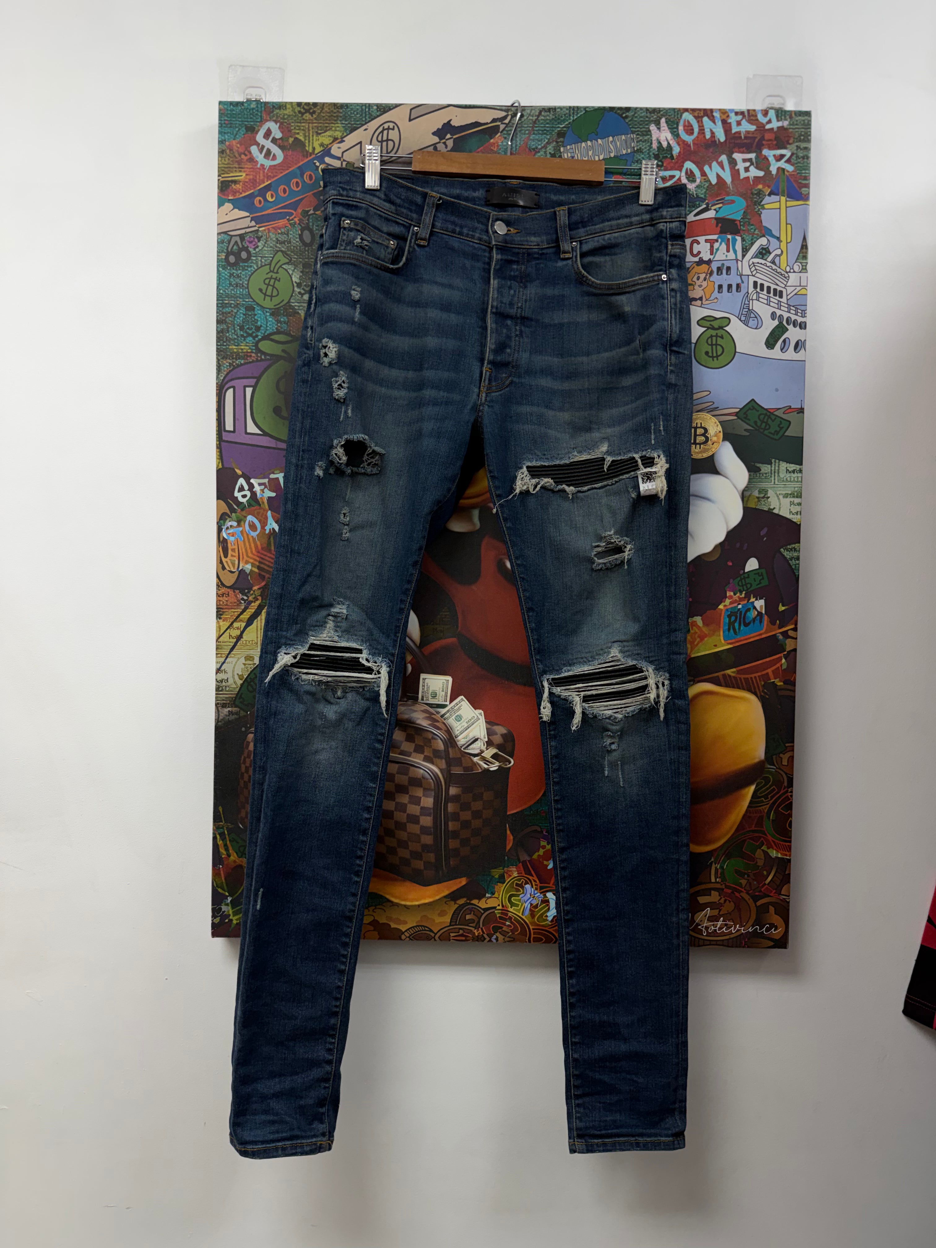 Amiri MX1 Navy Black Patch Jeans