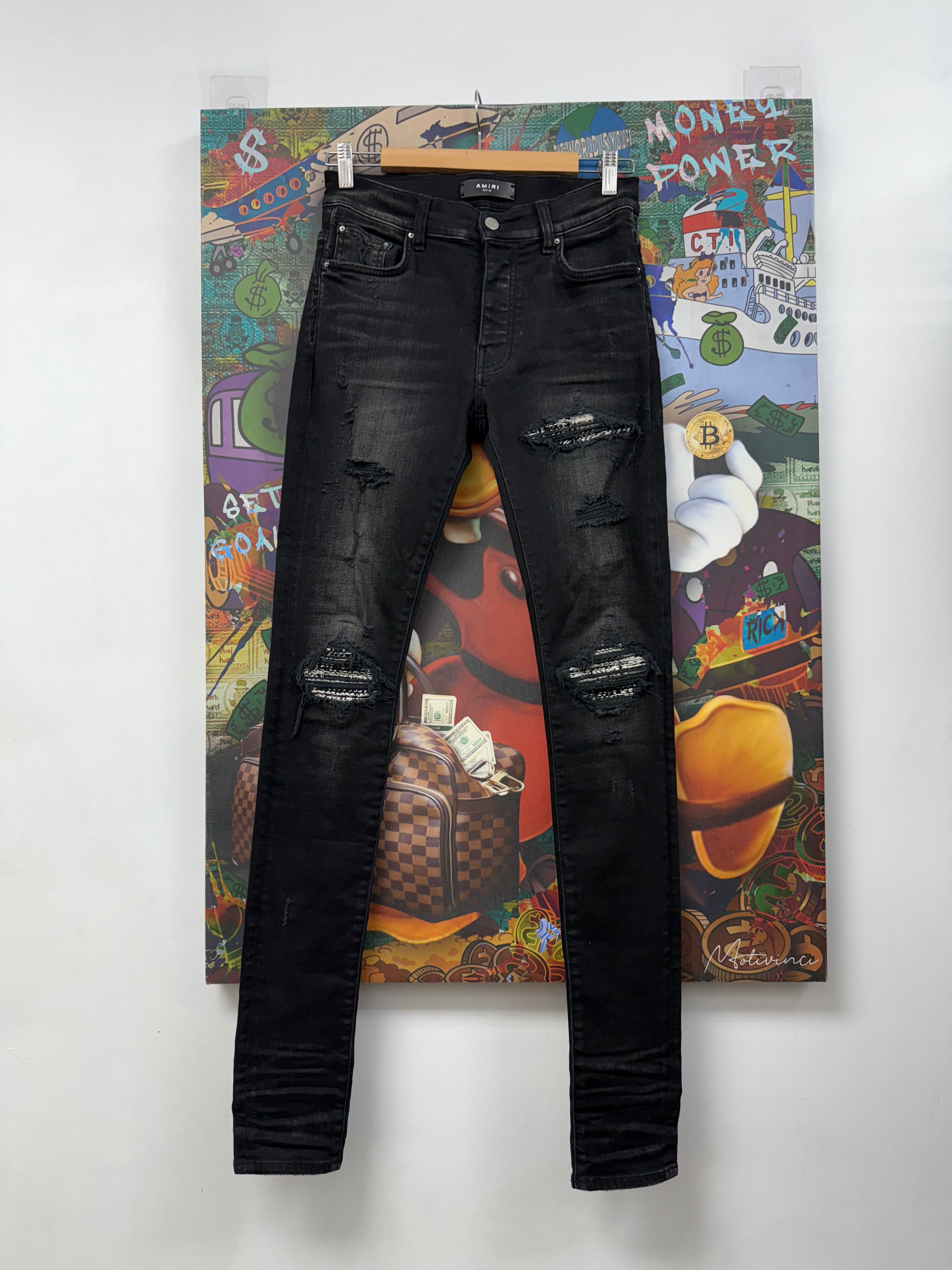 Amiri MX1 Black Boucle Patch Jeans