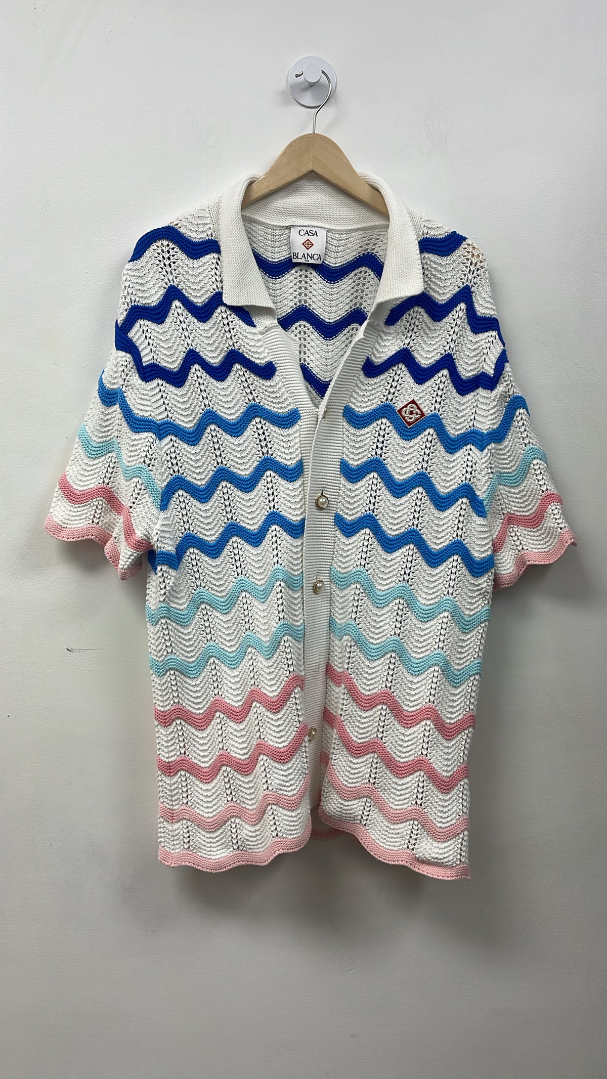 Casablanca Blue Pink Crochet Button Up