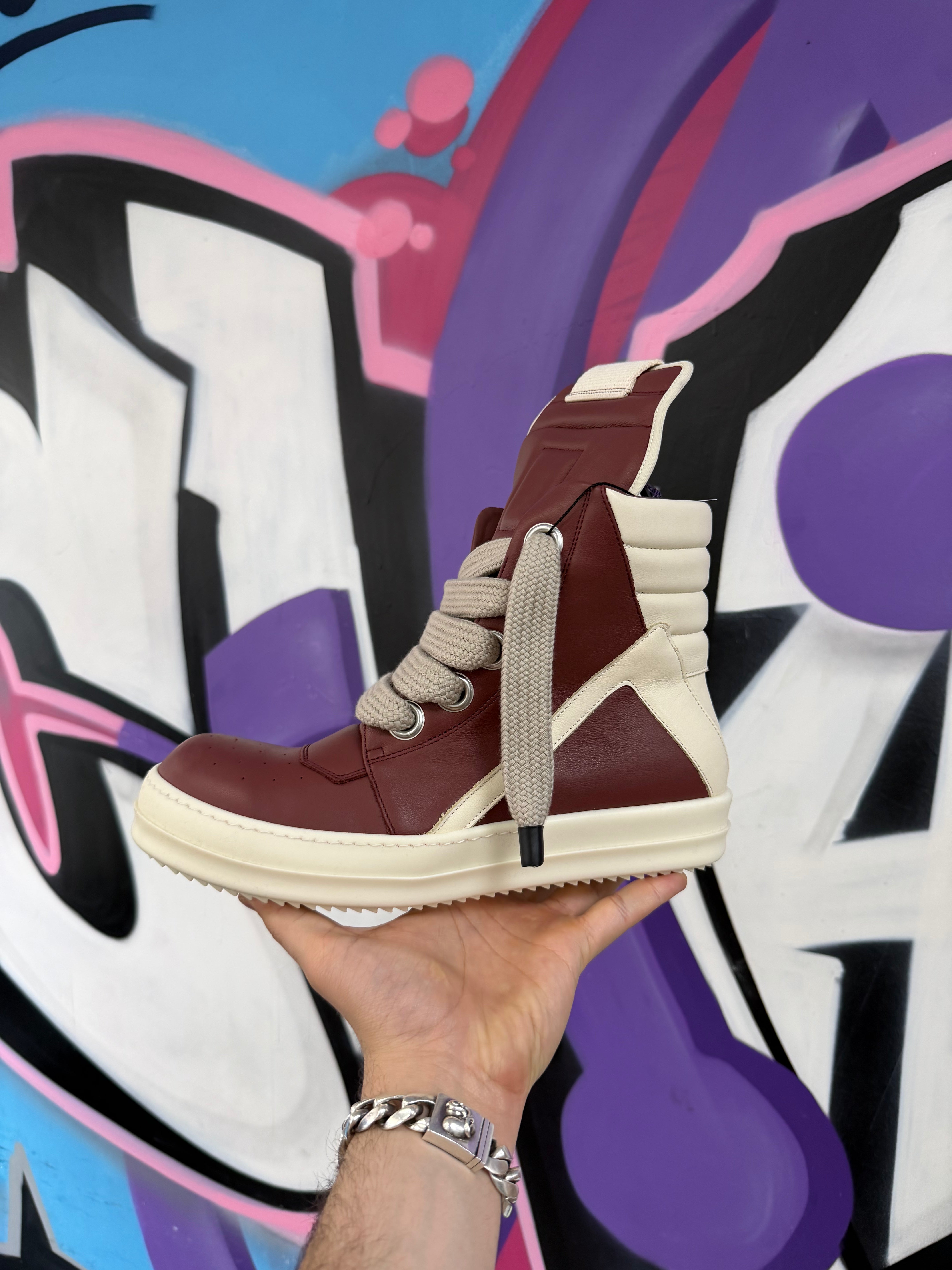 Rick Owens Rosewood Geo Basket Jumbo Lace Hi Sneakers