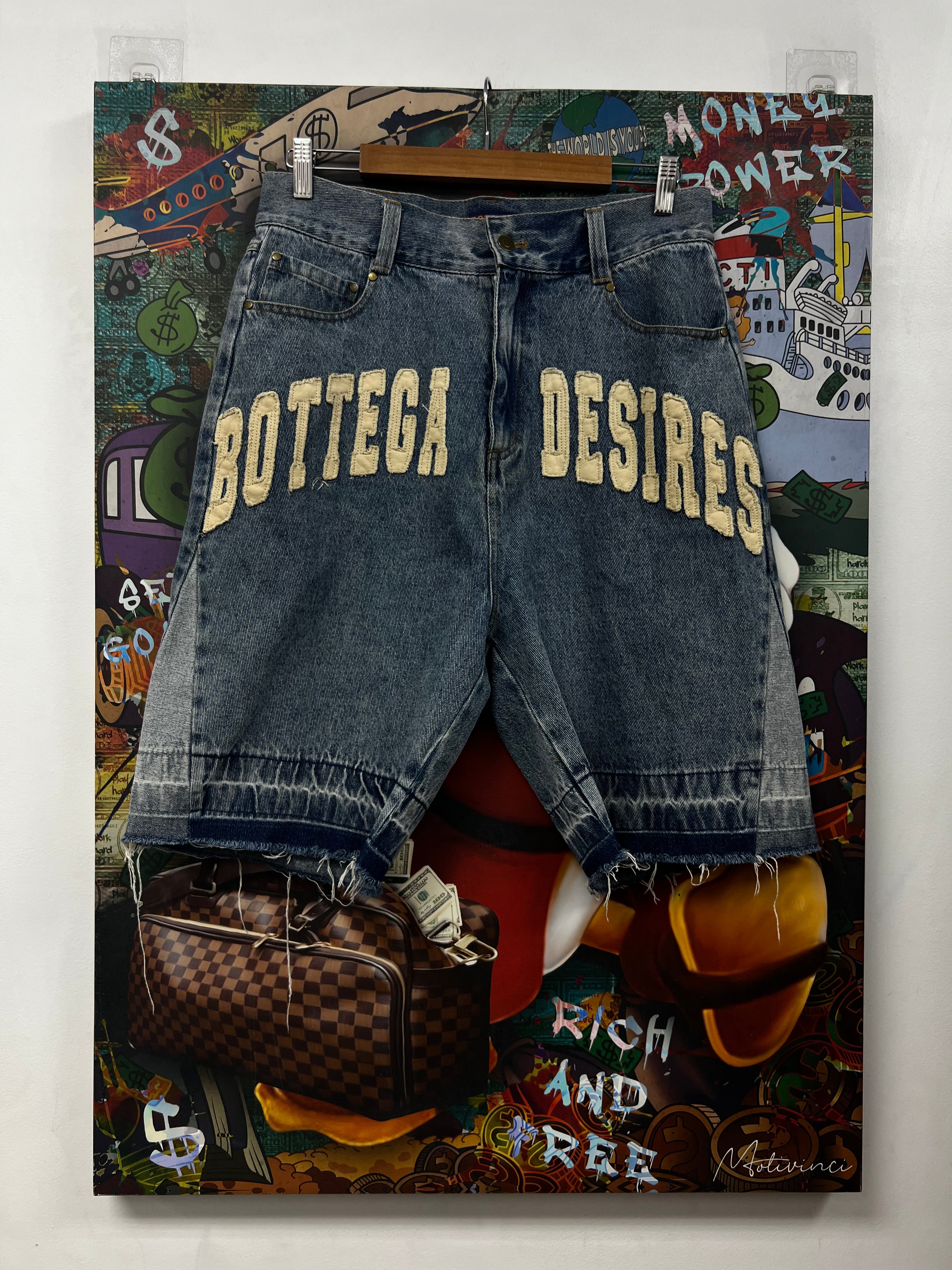 Bottega Desires Blue Logo Jean Shorts