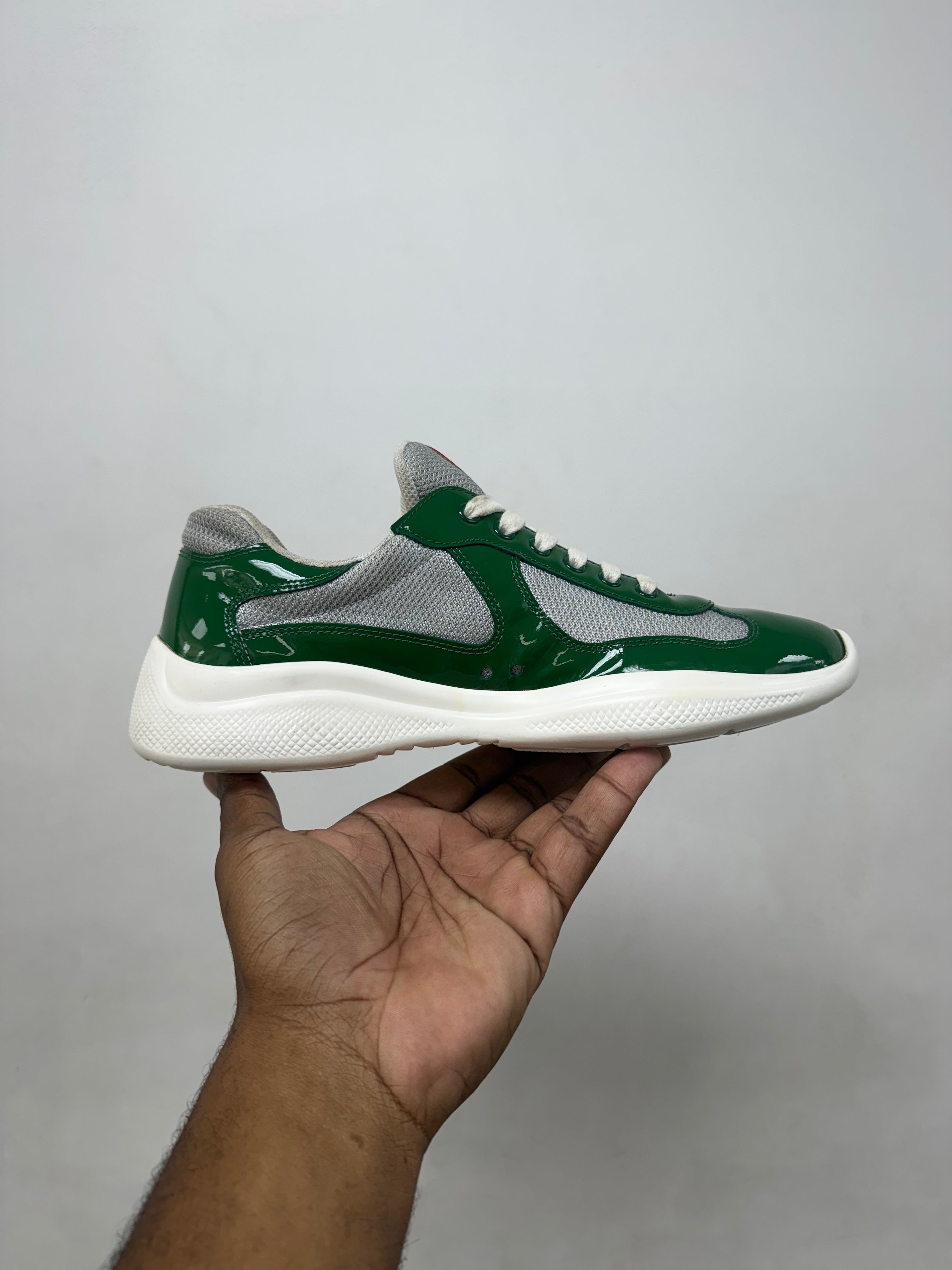 Prada green White Patent Cup Sneakers