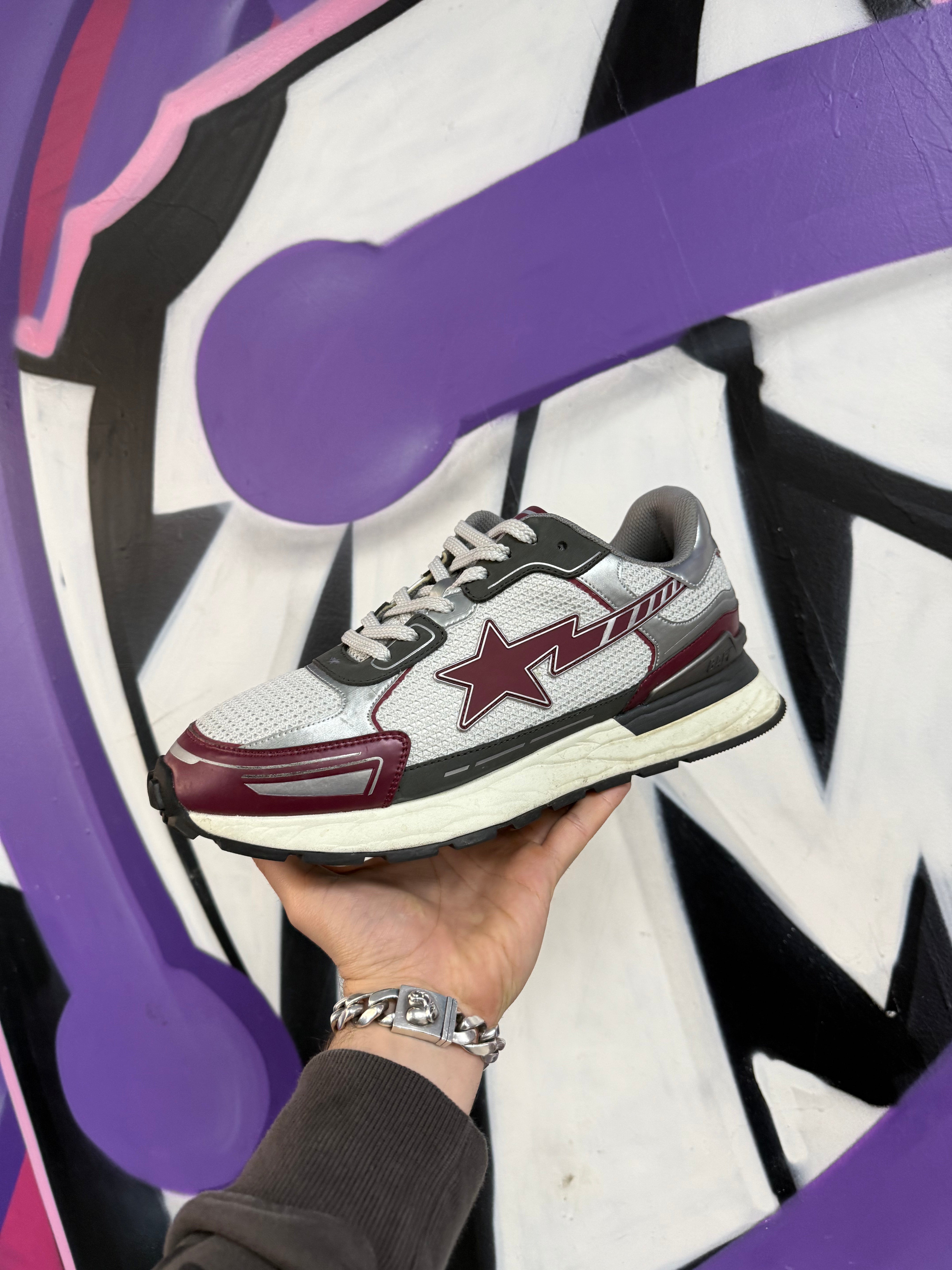 BAPE Maroon Silver Runner Sneakers