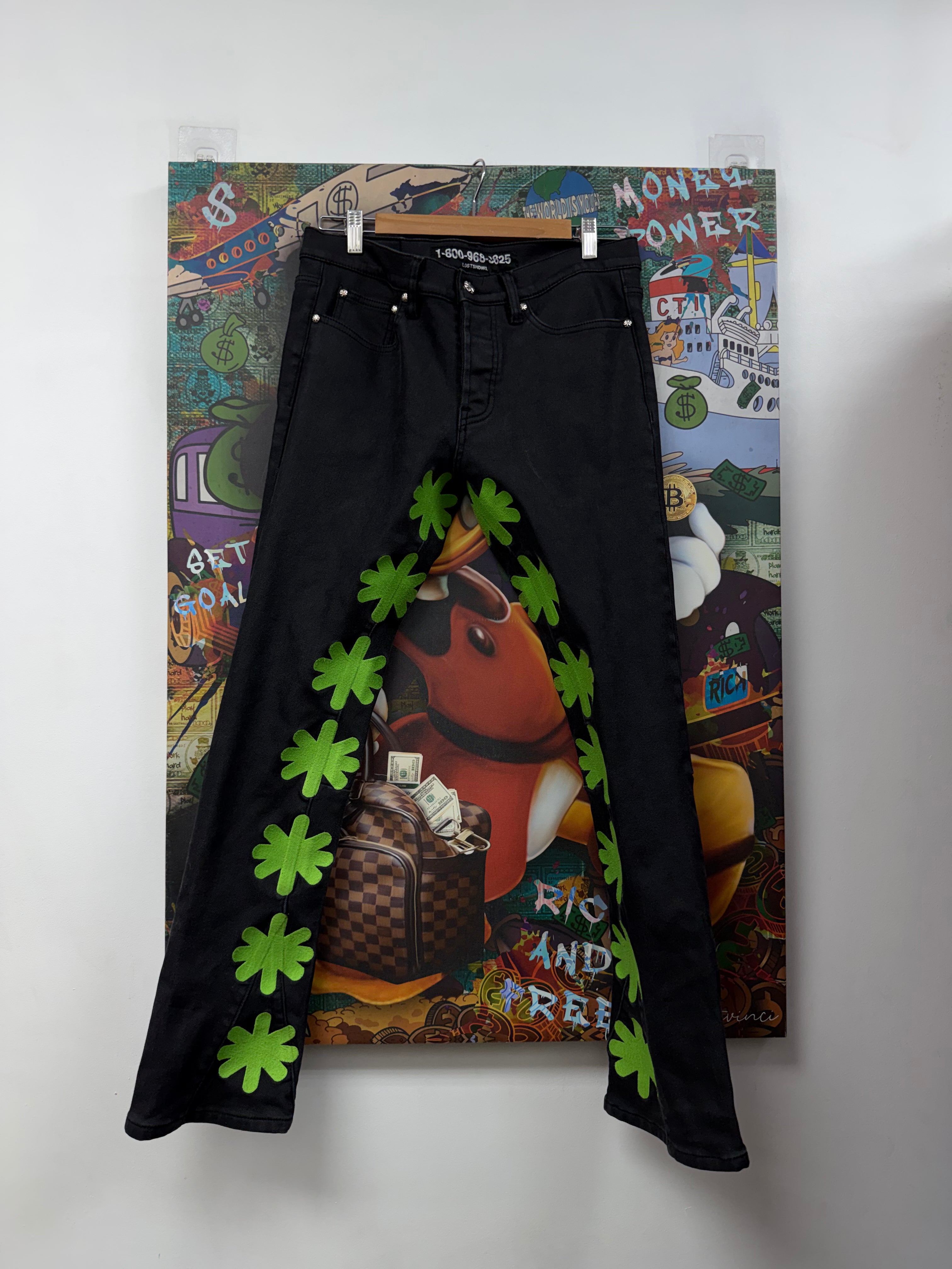 LOST SHDWS Black Green Wax Jeans
