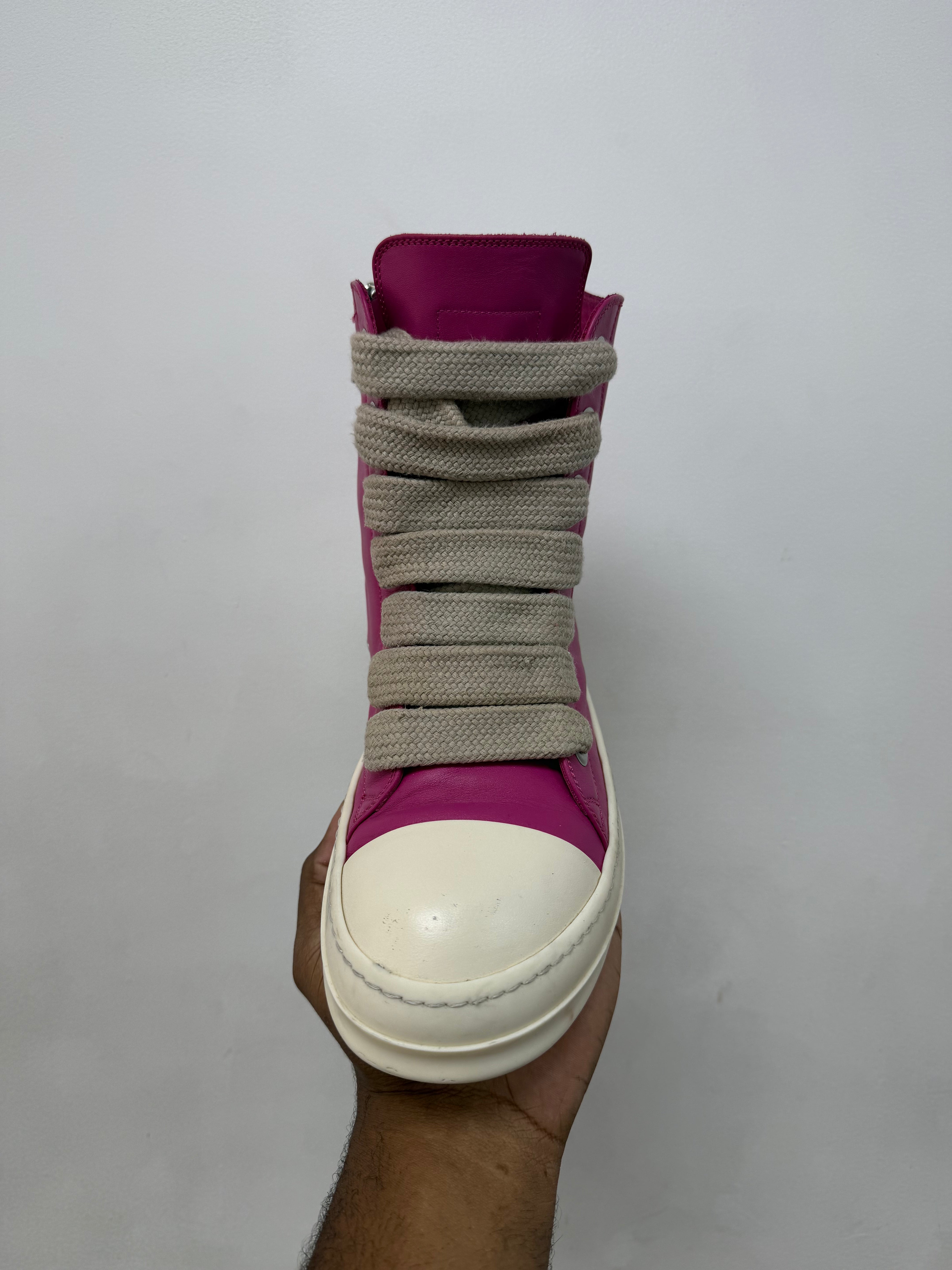 Rick Owens Hot Pink 'Mainline' Jumbo Lace Ramone High Sneakers