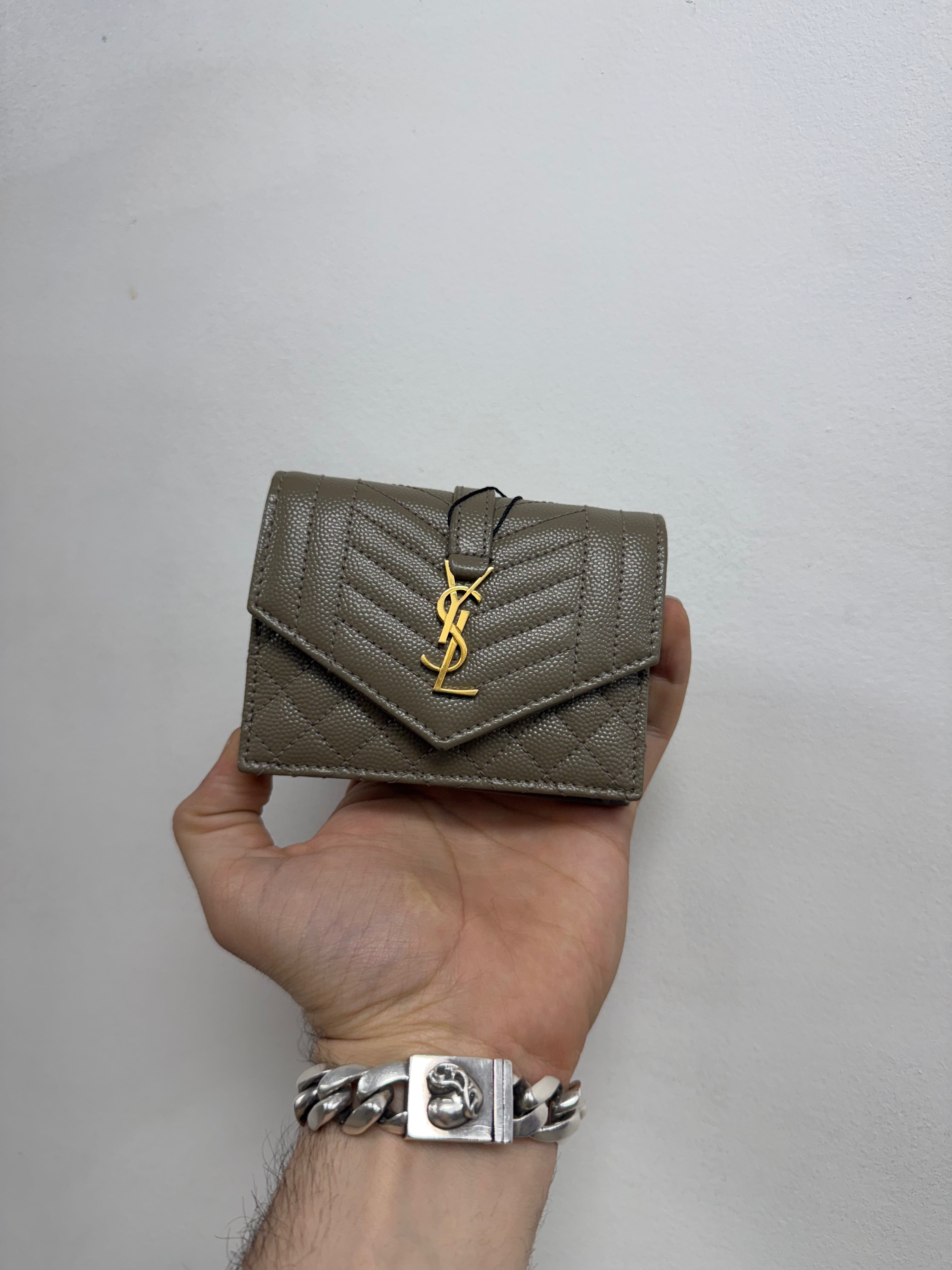 YSL Tan Envelope Flap Card Wallet