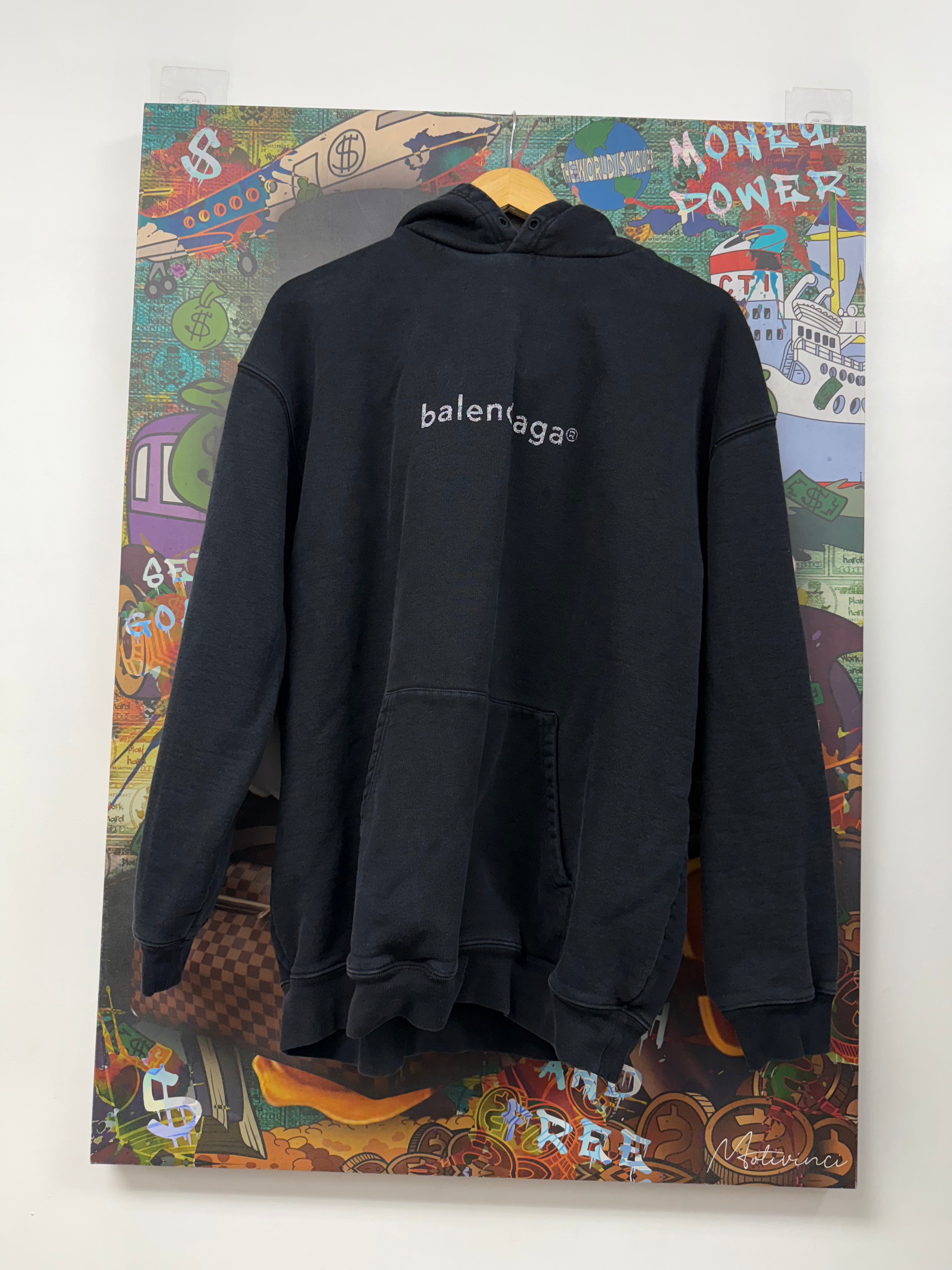 Balenciaga Black Wash Trademark Logo (Fits a Large) Hoodie