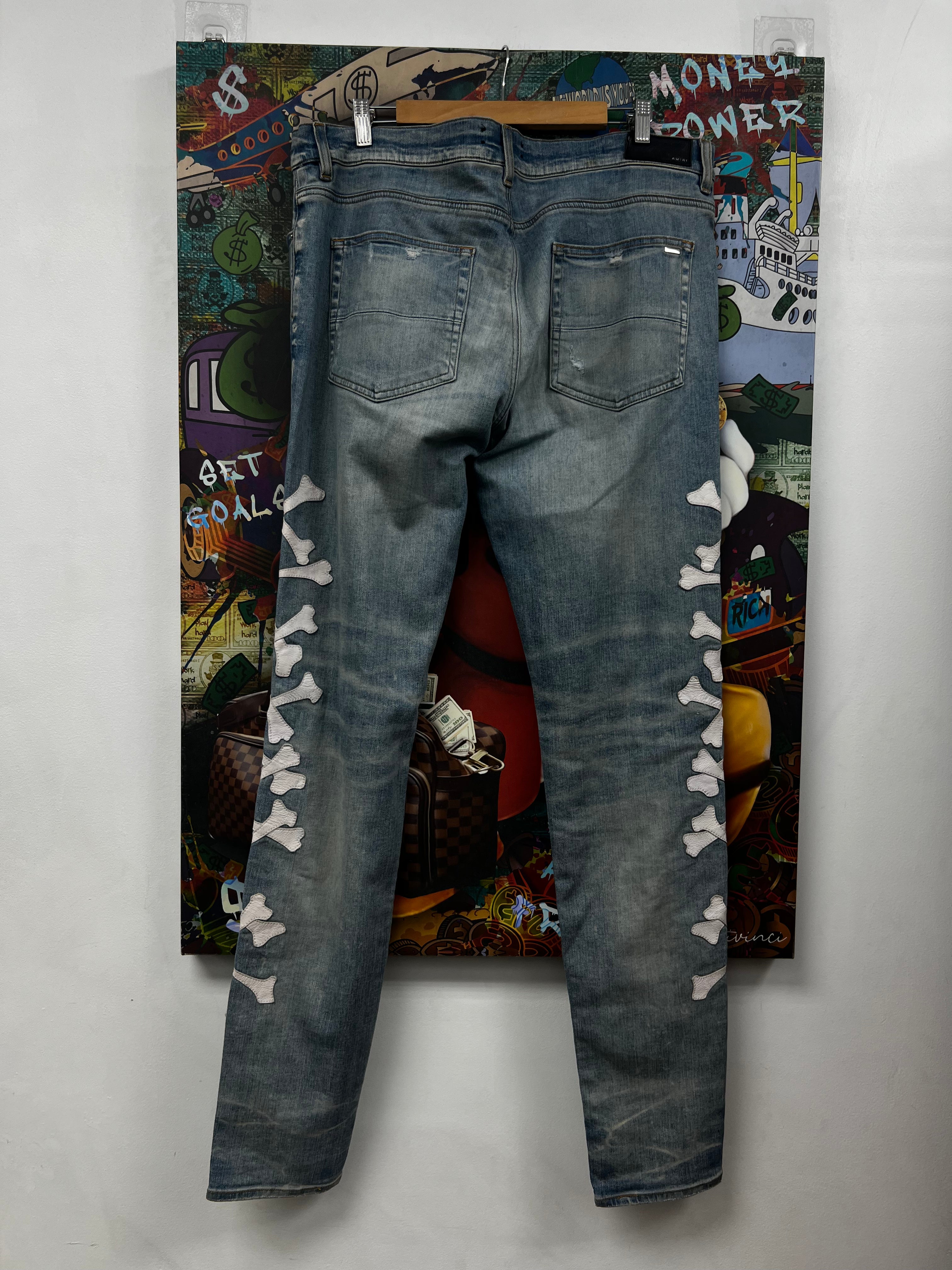 Amiri Light Wash White Bones Jeans