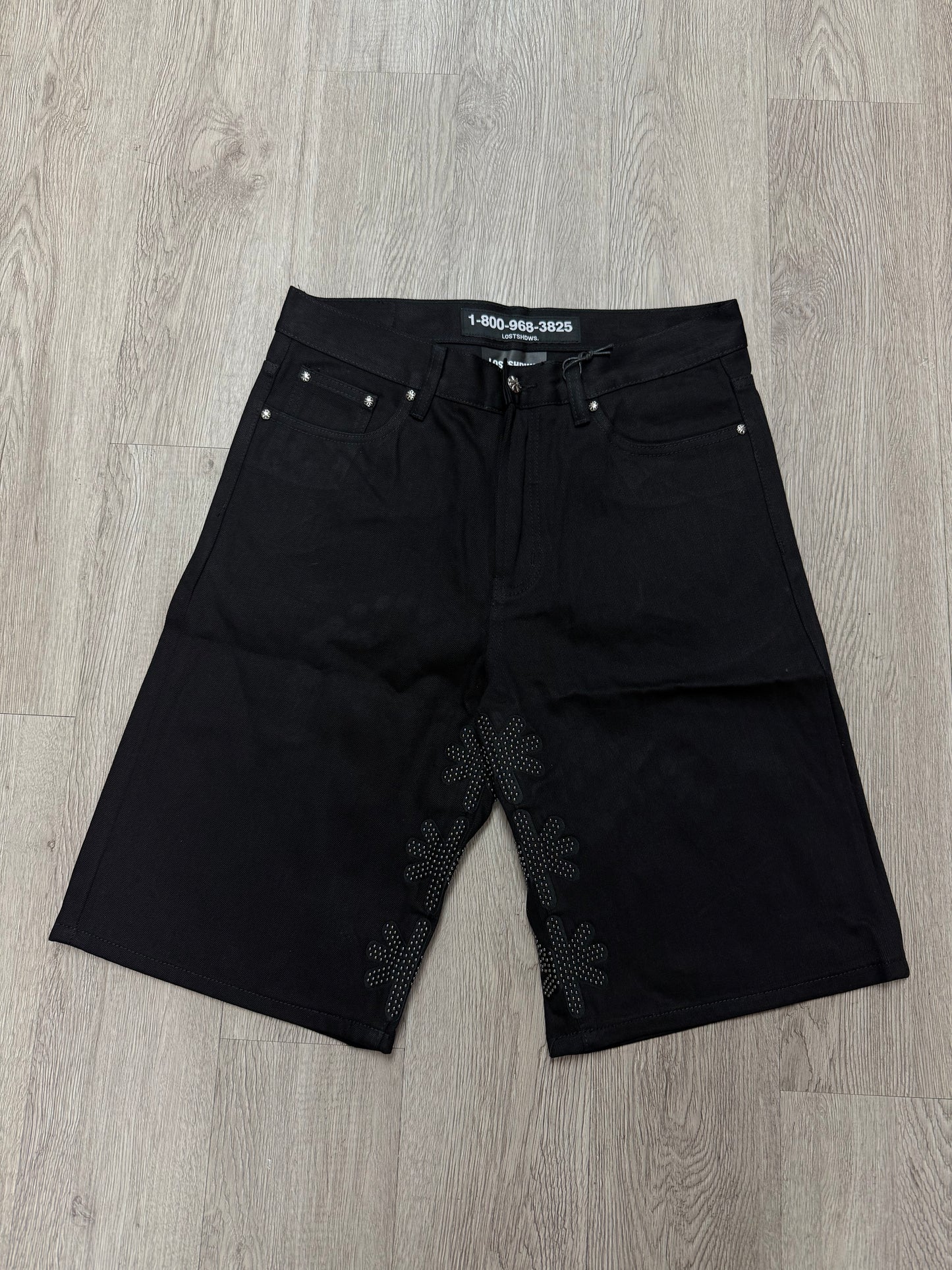 LOST SHDWS Studded Black Jean Shorts