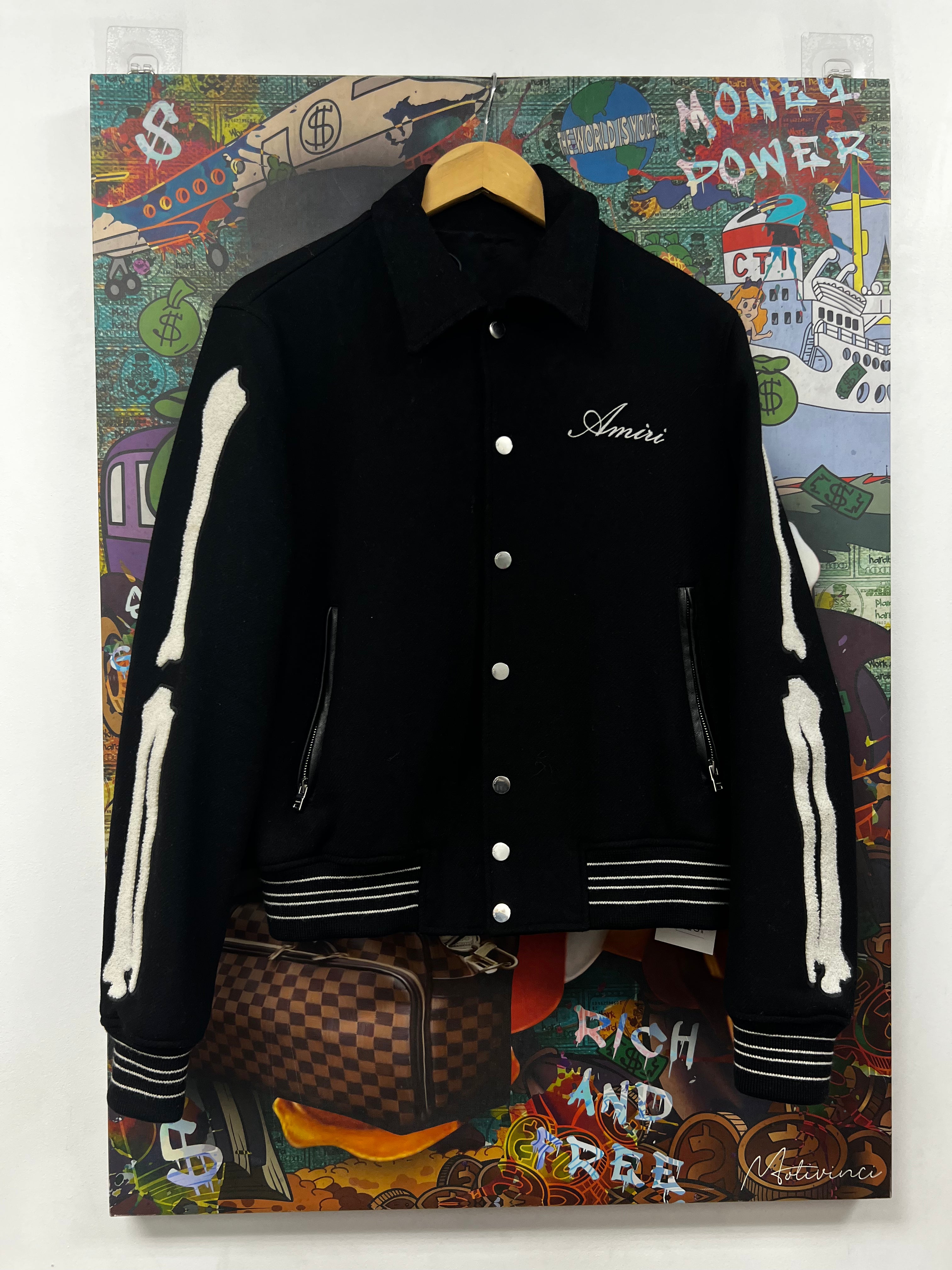 Amiri Black Bone Varsity Jacket