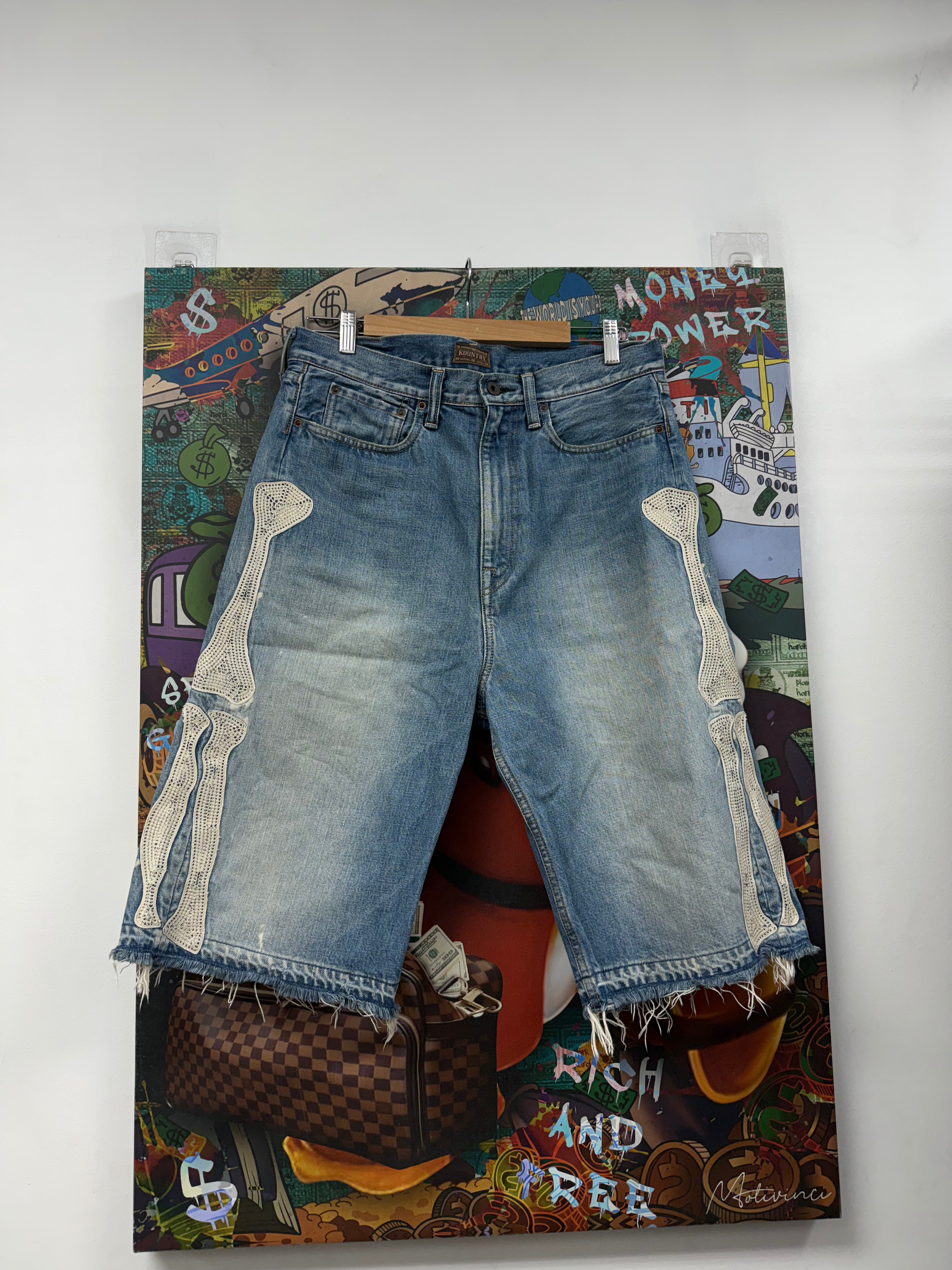 Kapital Light Wash Bone Jean Shorts