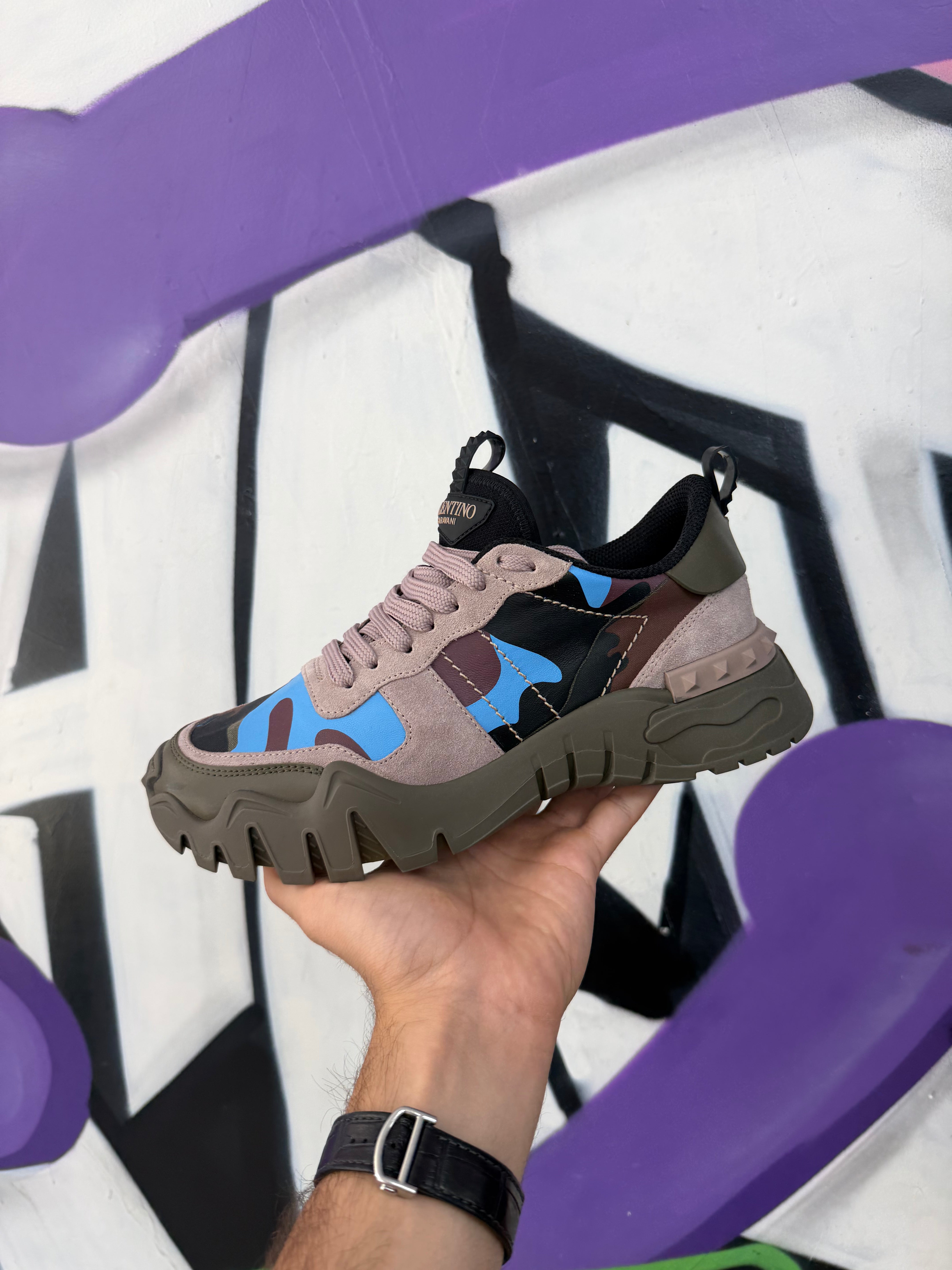 Valentino Taupe Olive Blue Purple Rock Runner Sneakers