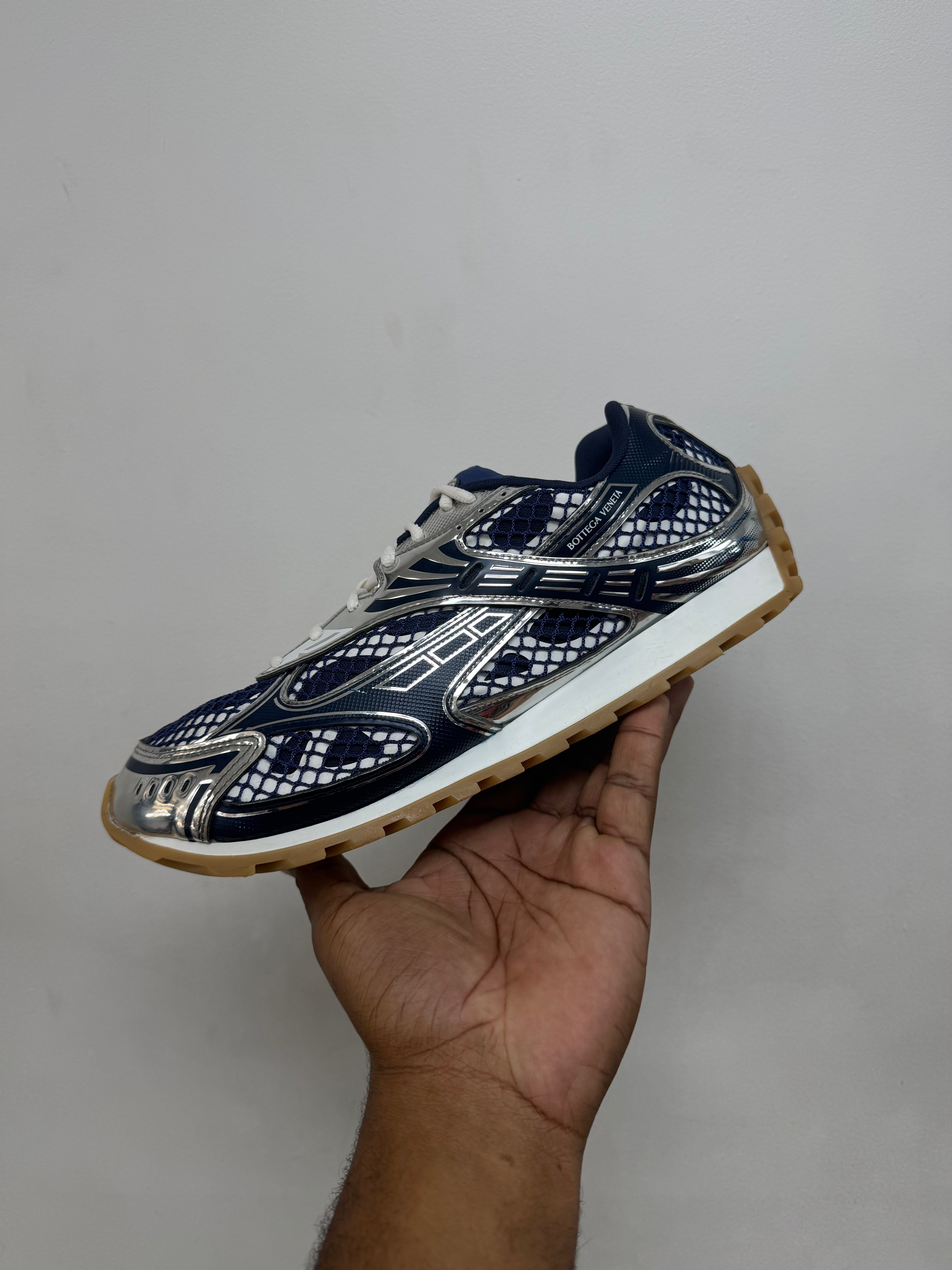 Bottega Veneta Navy Abyss Silver Orbit Sneakers