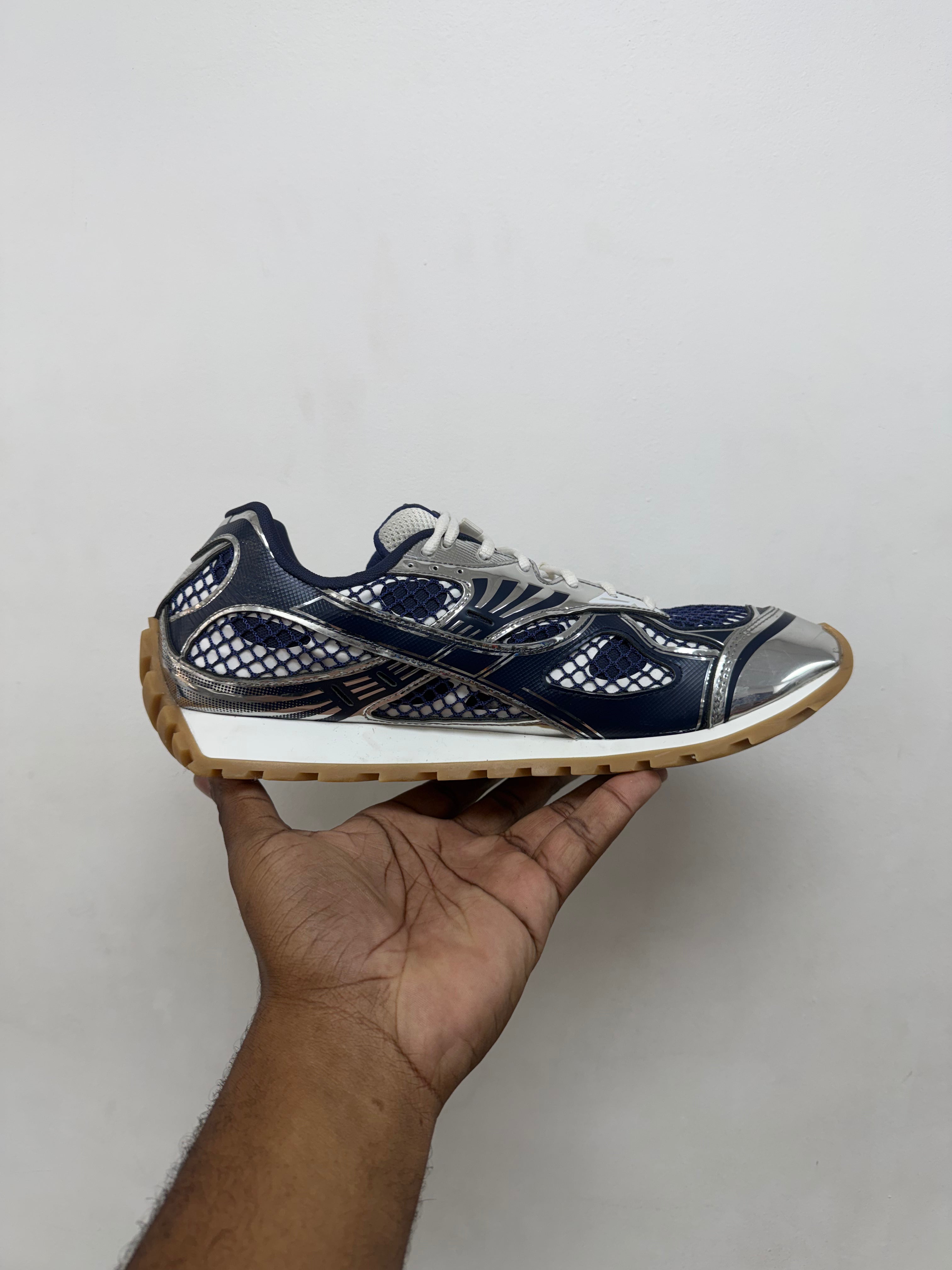 Bottega Veneta Navy Abyss Silver Orbit Sneakers