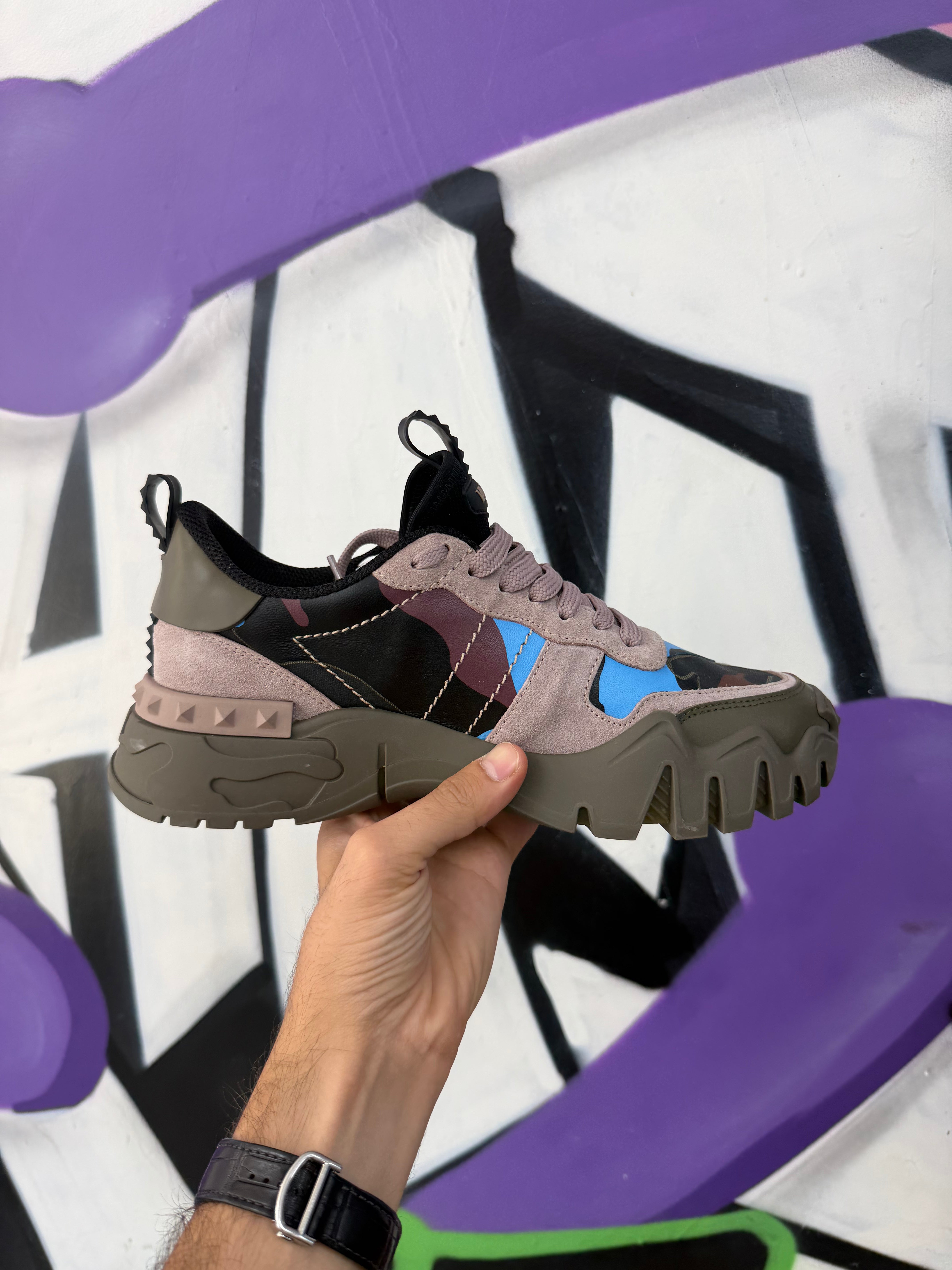 Valentino Taupe Olive Blue Purple Rock Runner Sneakers