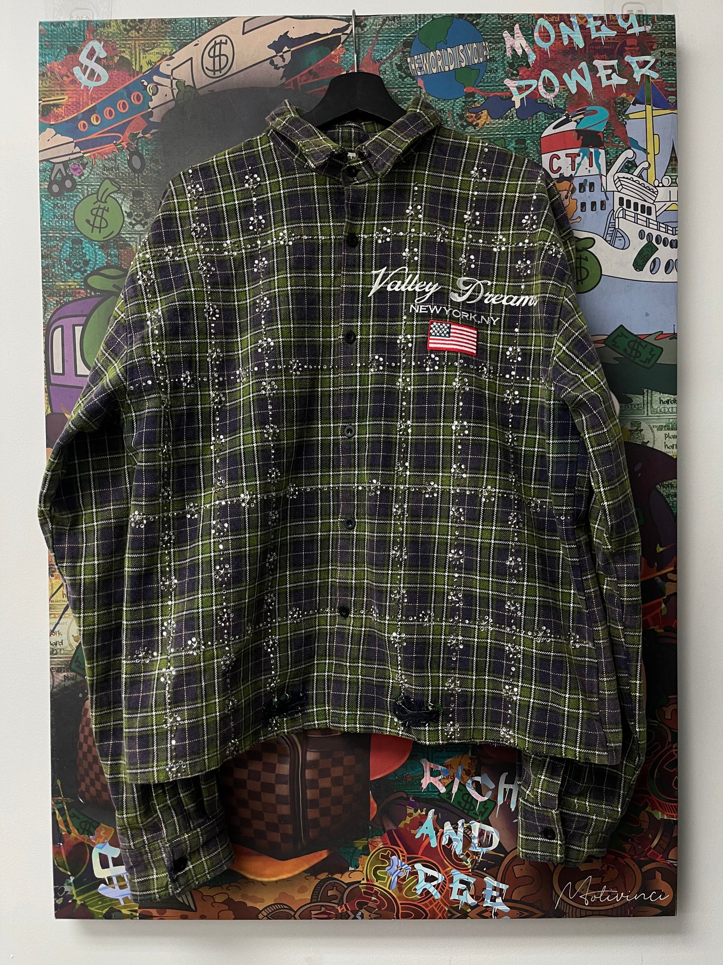 Vale Green Purple Rhinestone Flannel