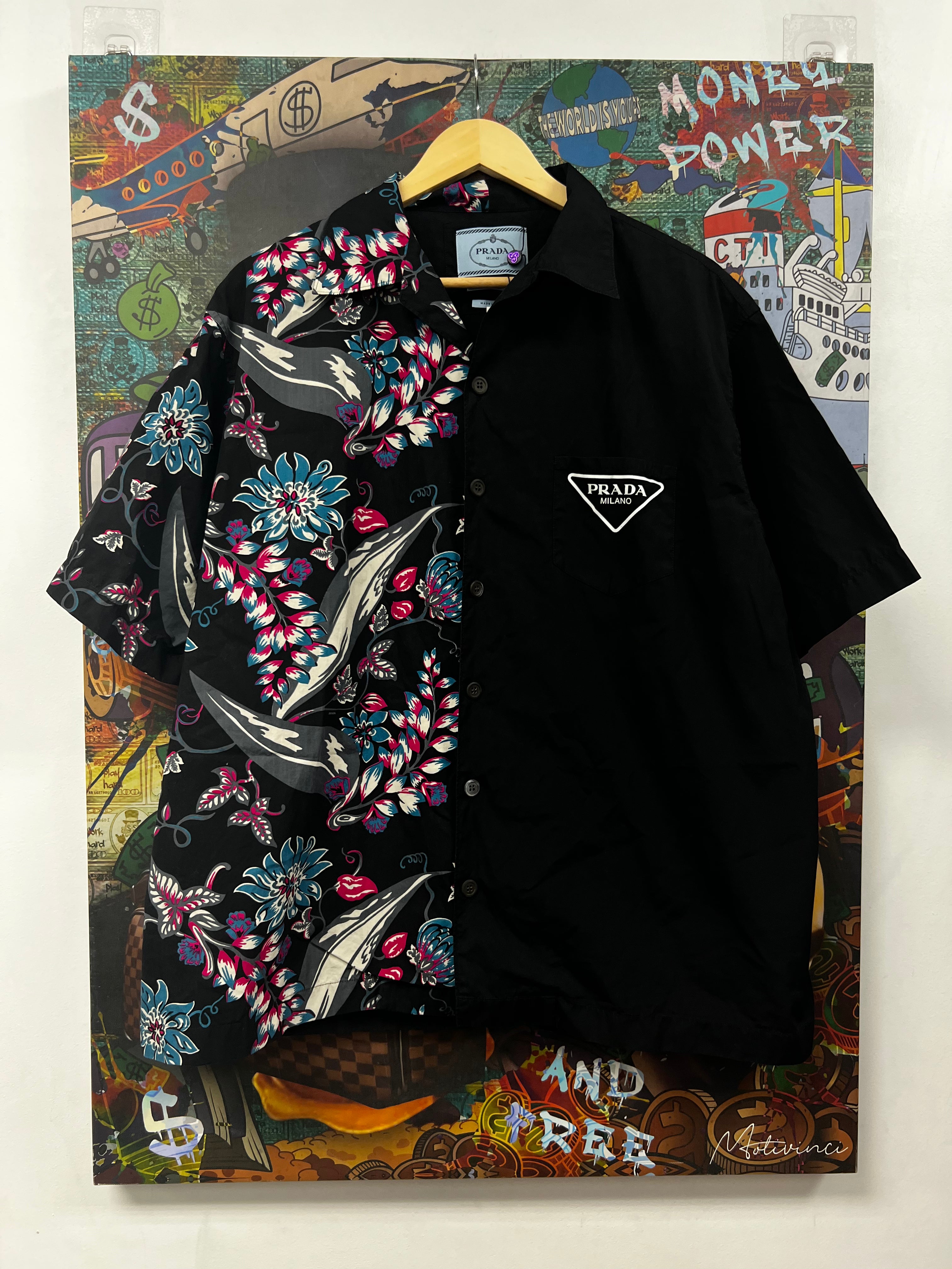 Prada Black Blue Pink Floral Button Up