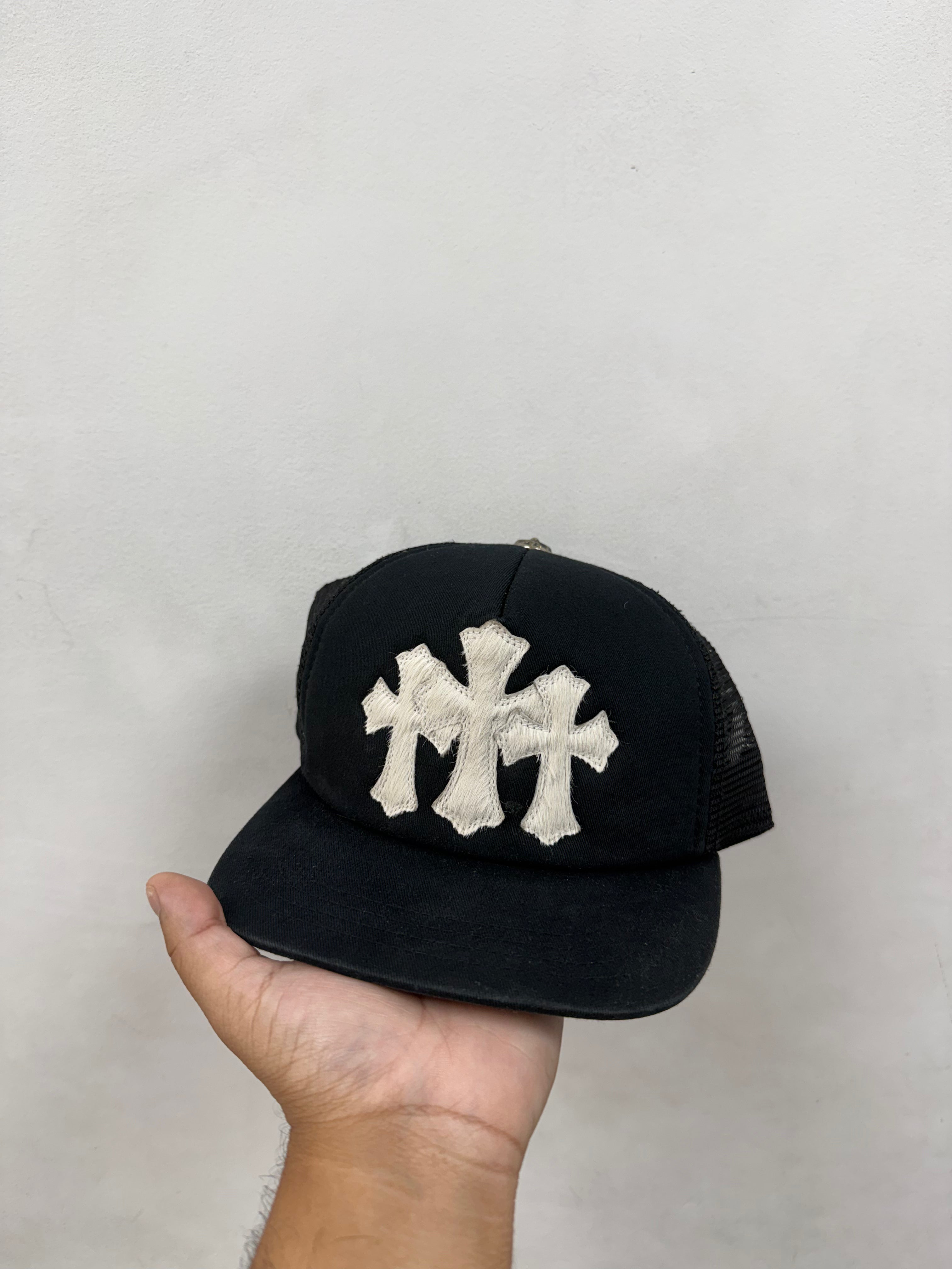 Chrome Hearts Black Cream Pony Hair Trucker Hat