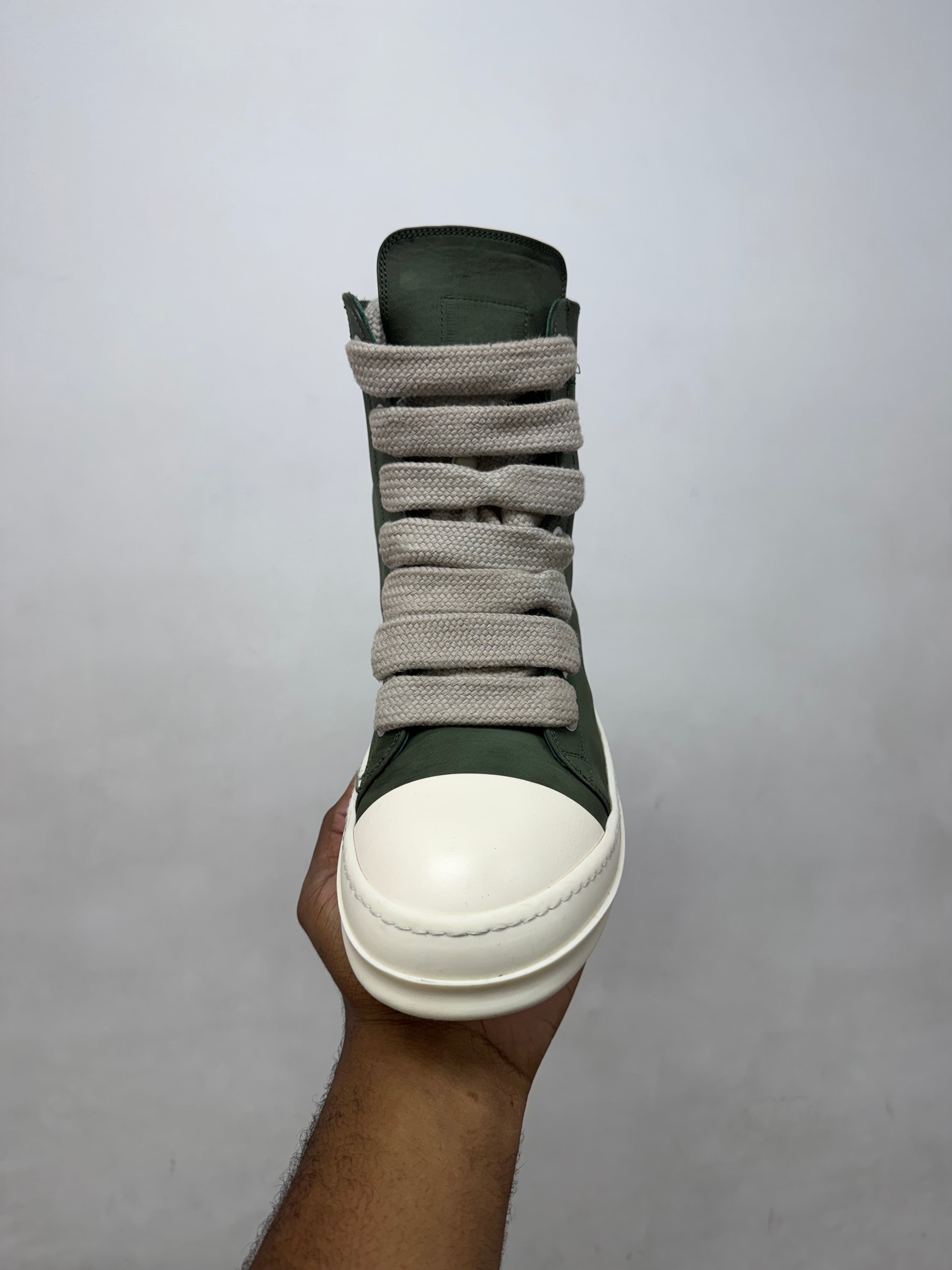 Rick Owens Forest & Milk 'Mainline' Jumbo Lace Ramone High Sneakers