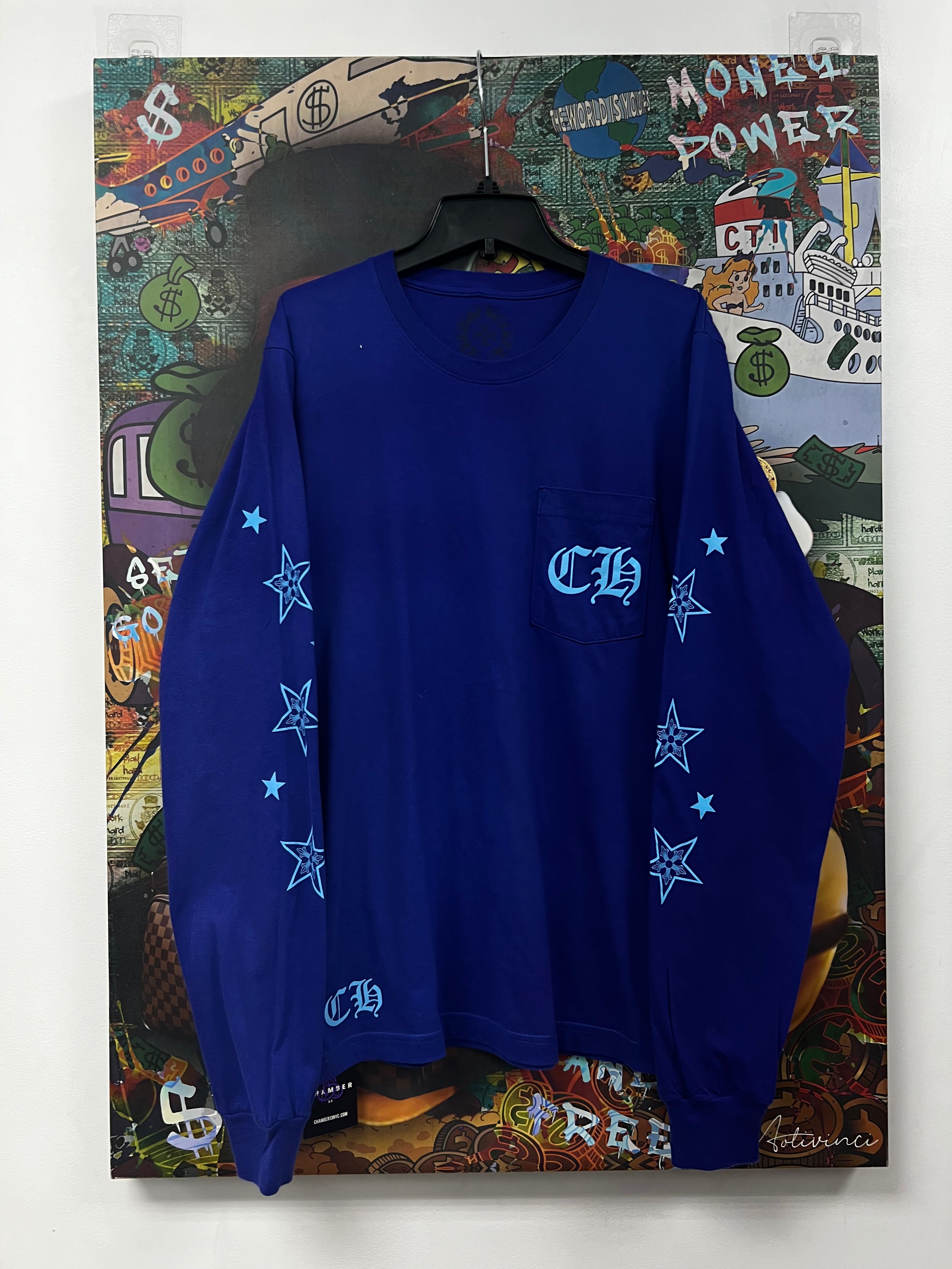 Chrome Hearts Navy Baby Blue Star Long Sleeve