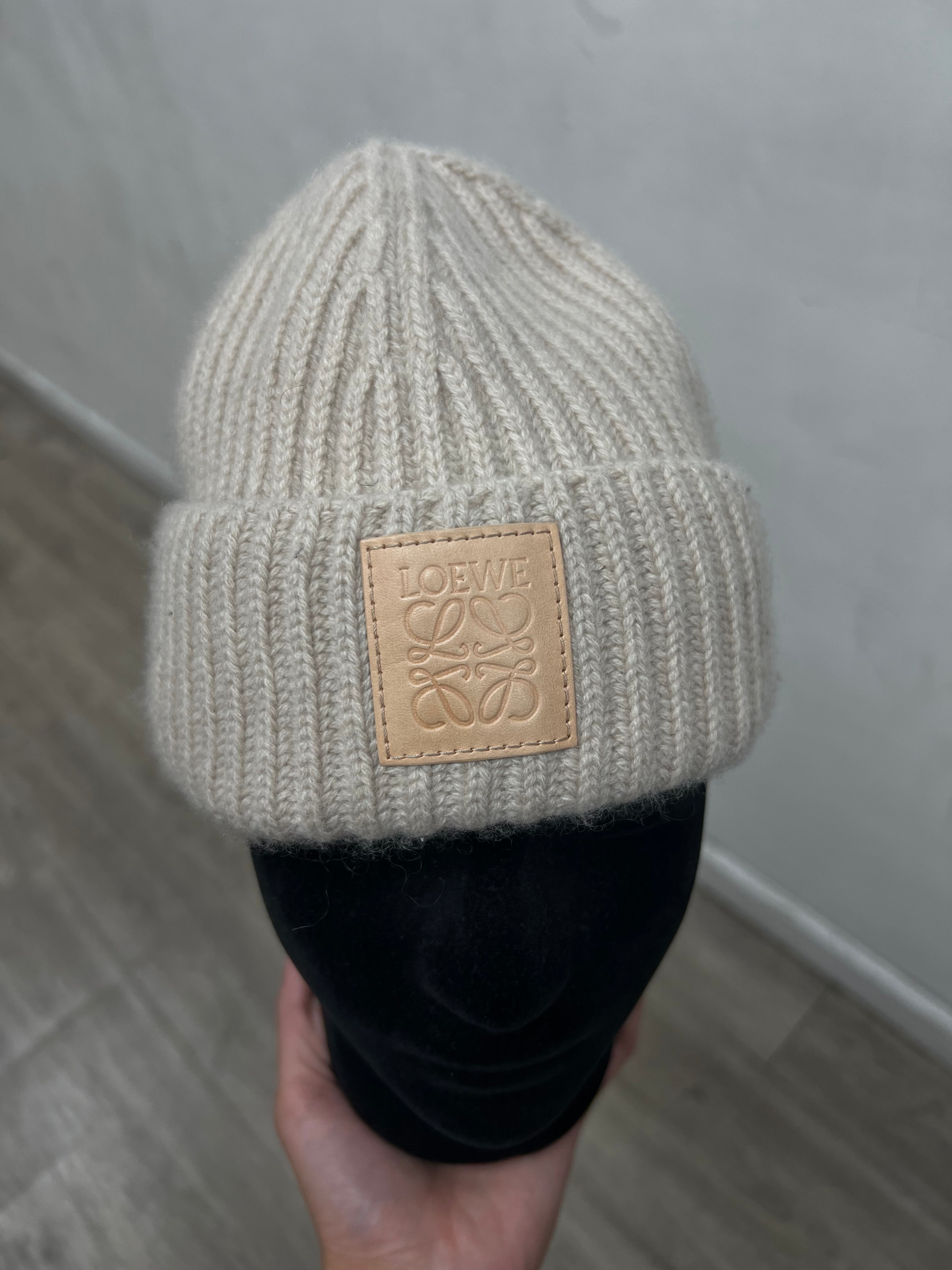 Loewe Tan Cashmere Patch Beanie