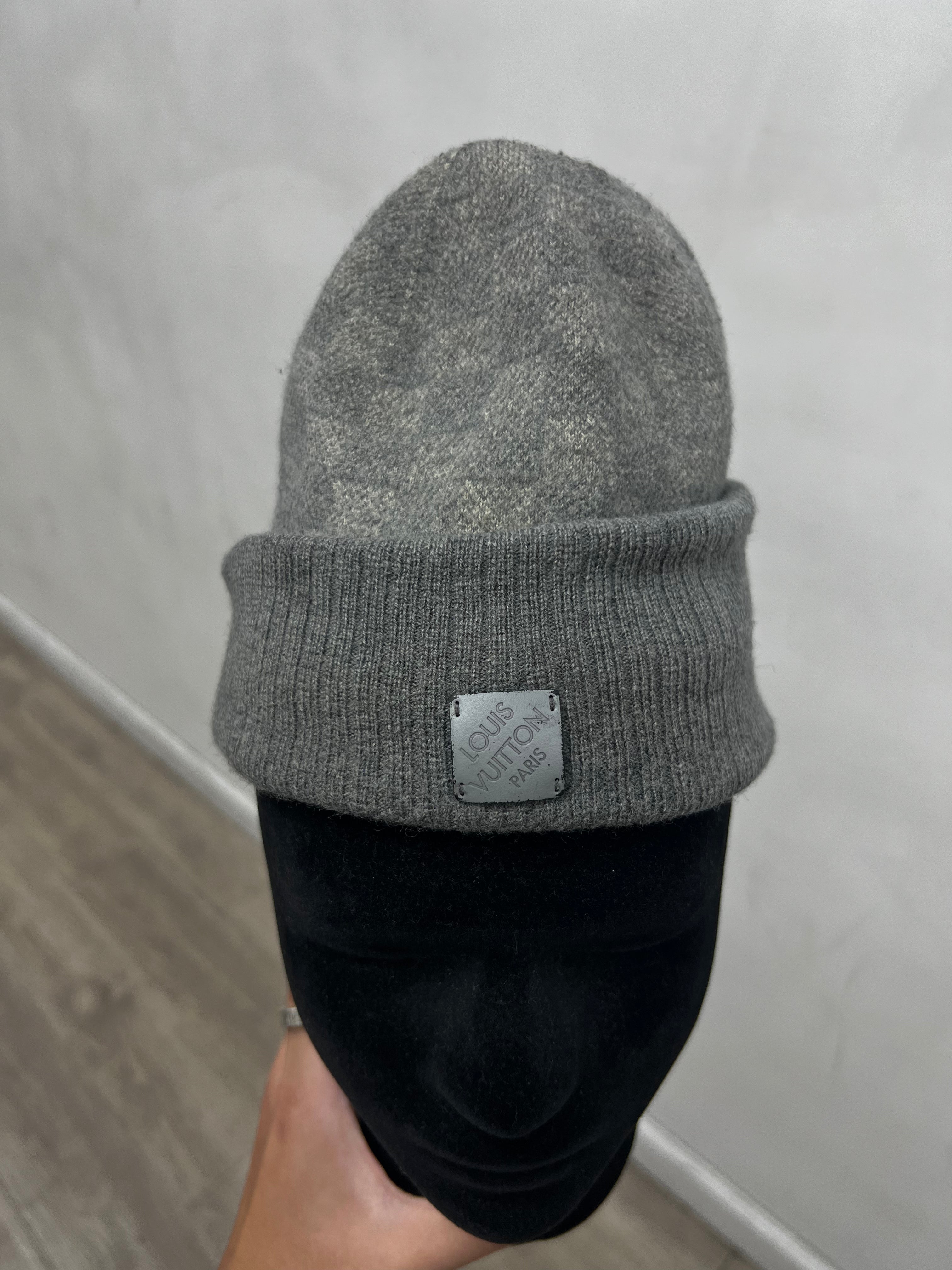 Louis Vuitton Grey Damier Patch (SHRUNK) Beanie