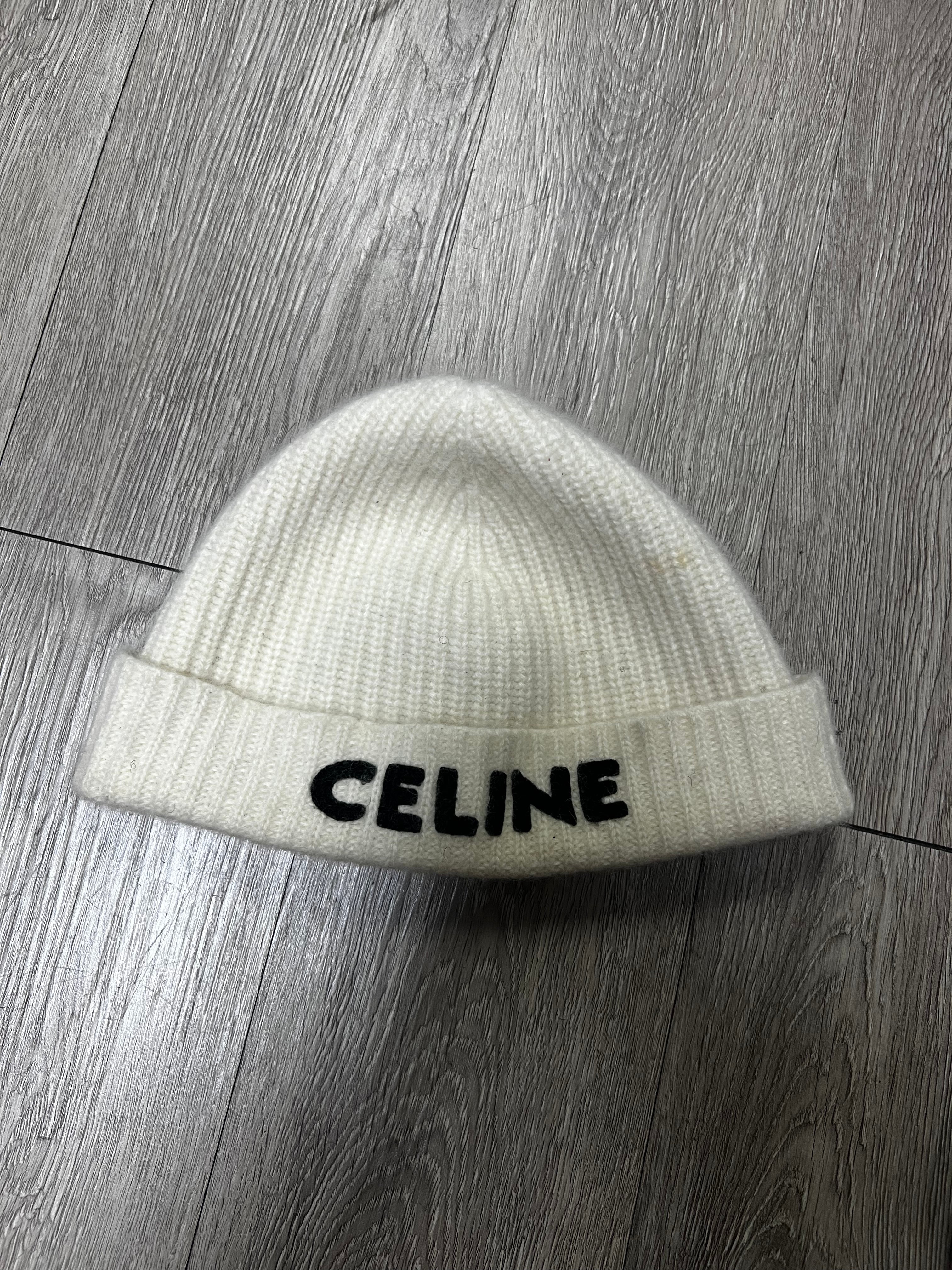 Celine Cream Black Logo Cashmere Beanie