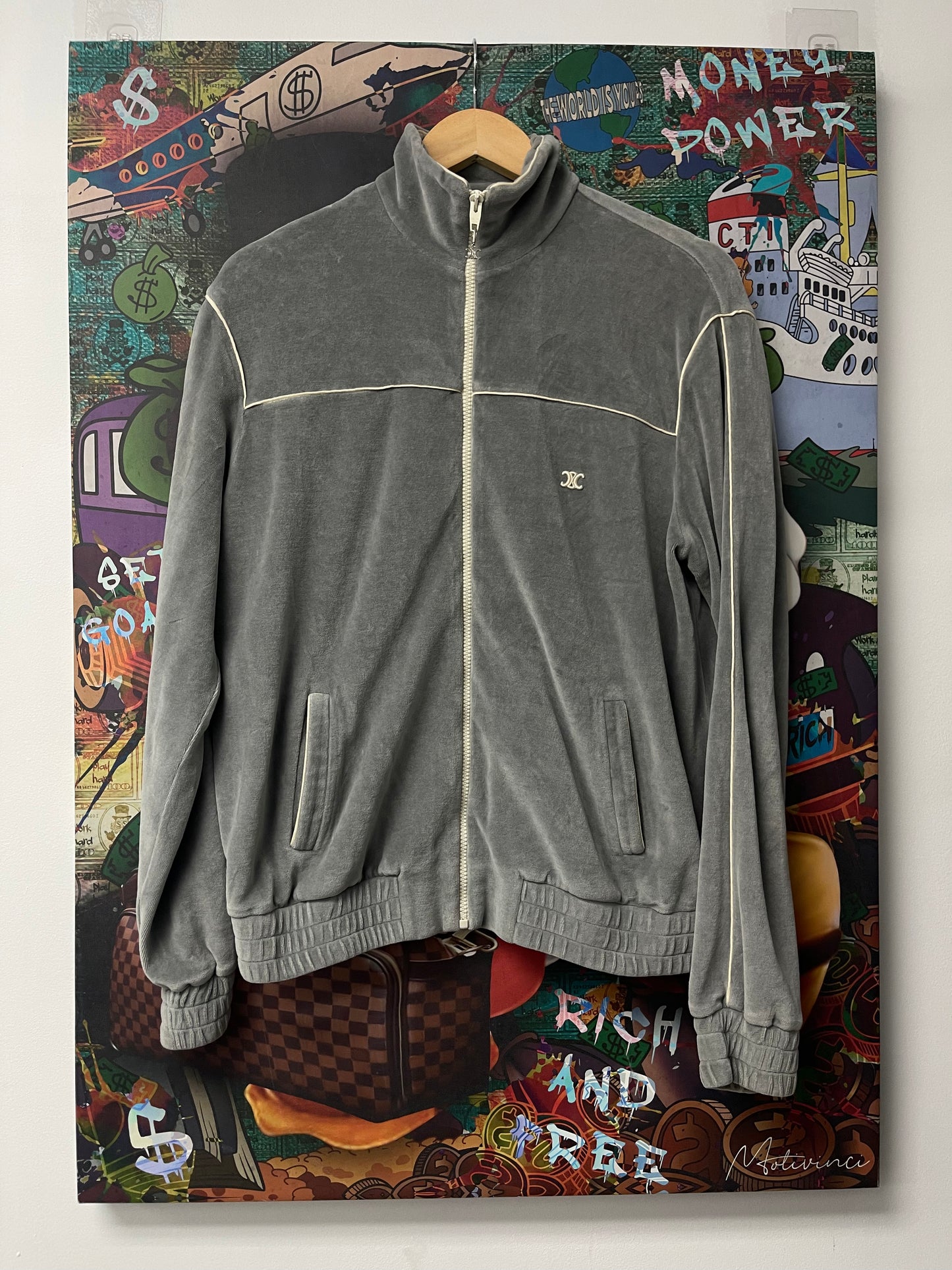 Celine Grey Cream Velour Track Jacket