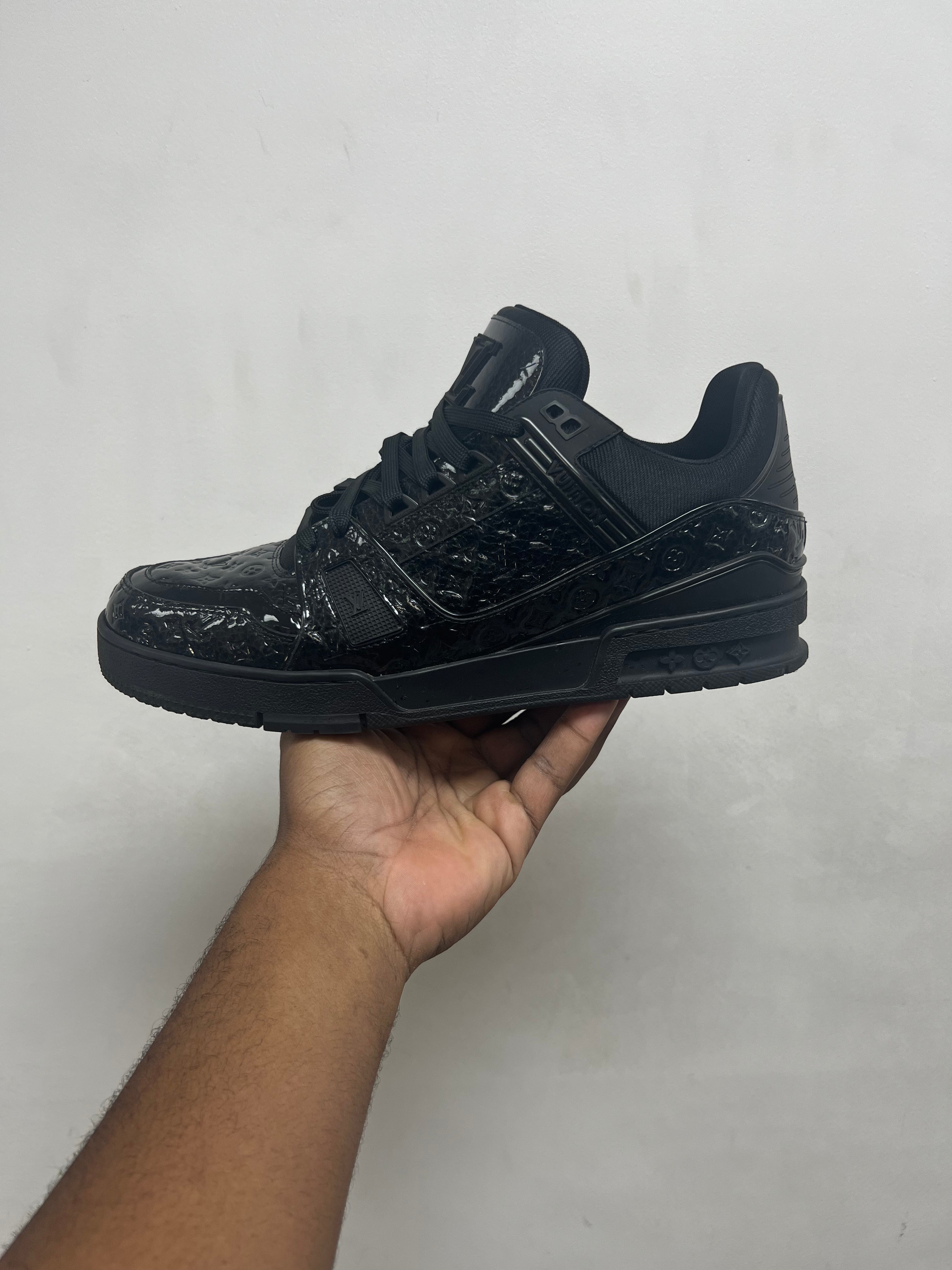 Louis Vuitton Black Patent Leather Monogram Trainer Sneakers