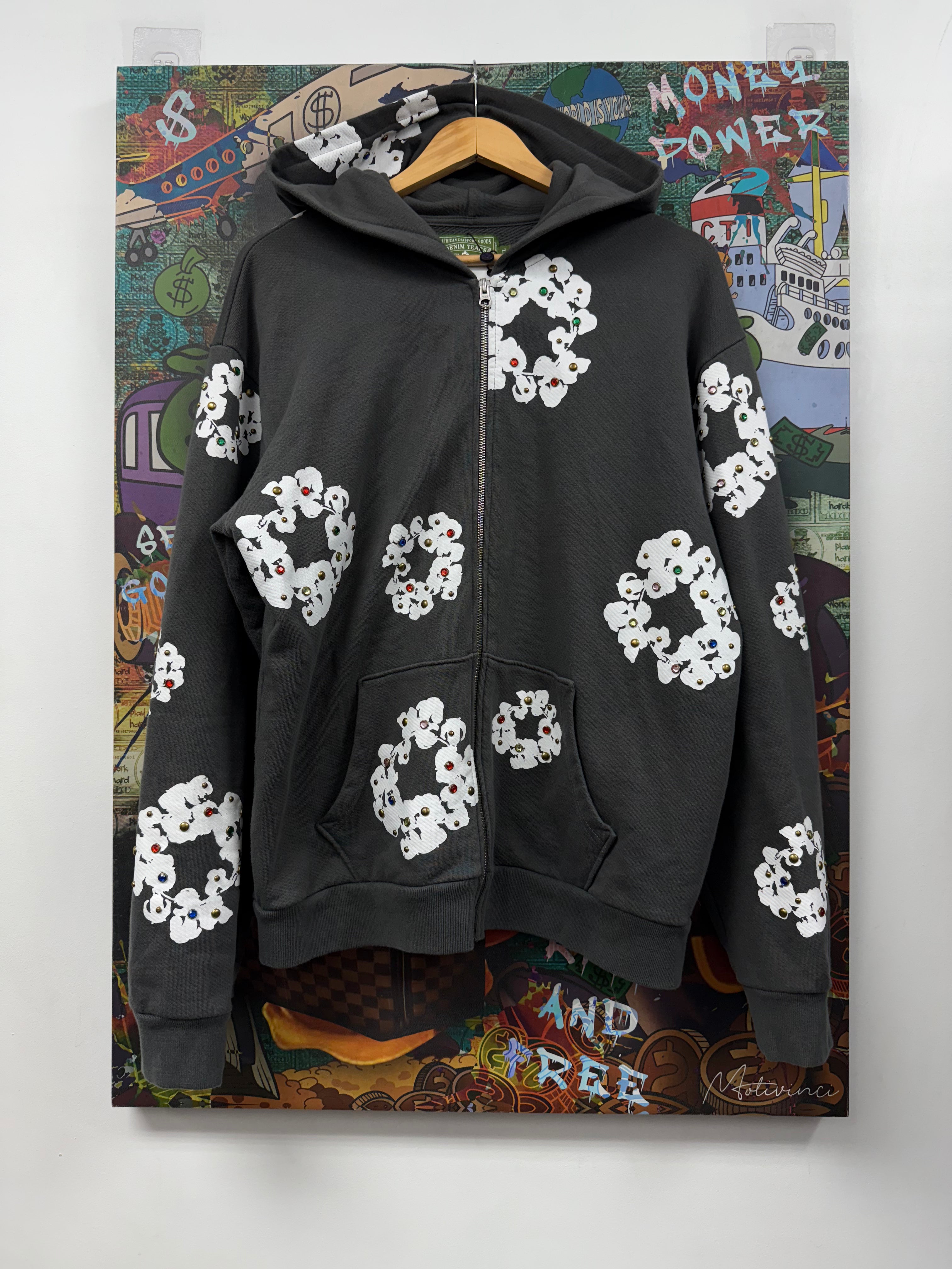 Denim Tears Grey Rhinestone Zip Up