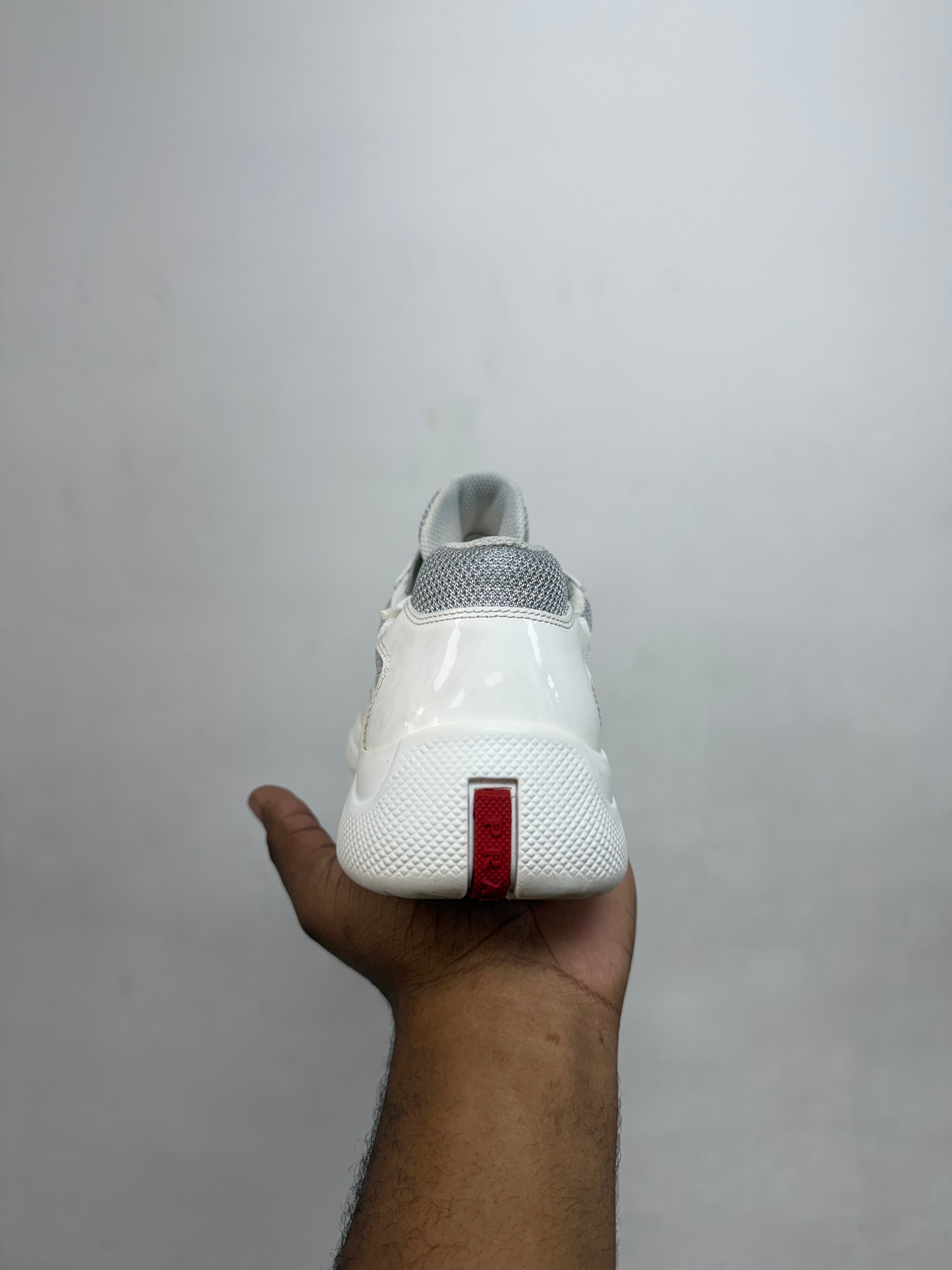 Prada White Patent Cup Sneakers