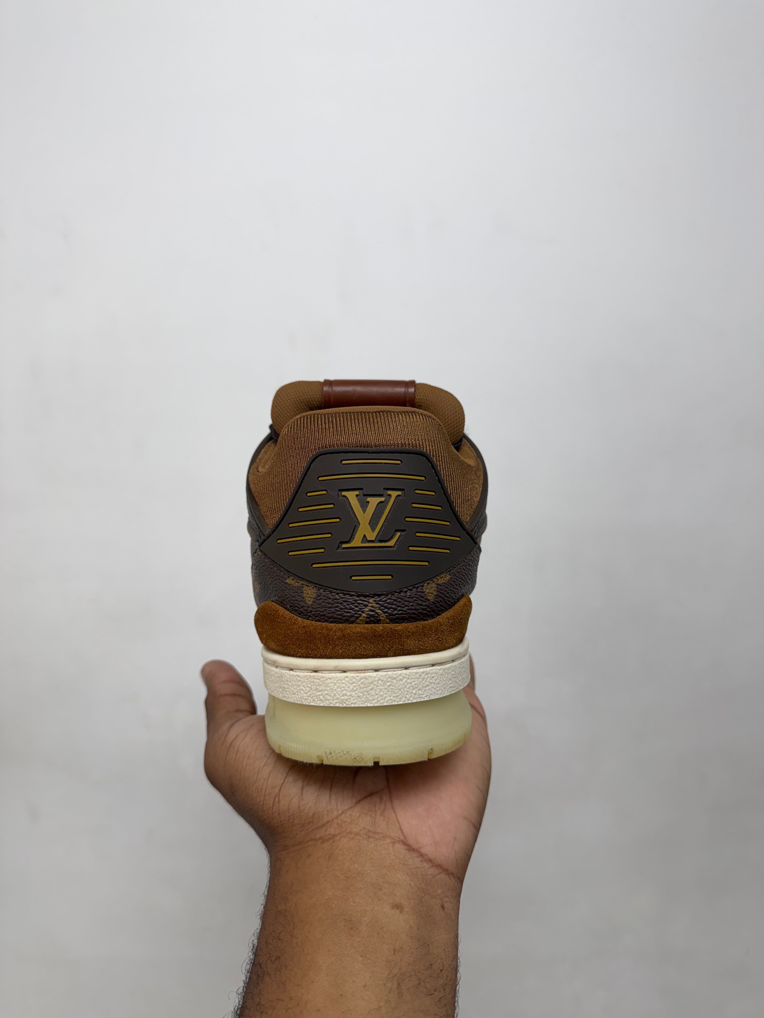 Louis Vuitton Brown Suede Monogram Translucent Mid Trainer Sneakers