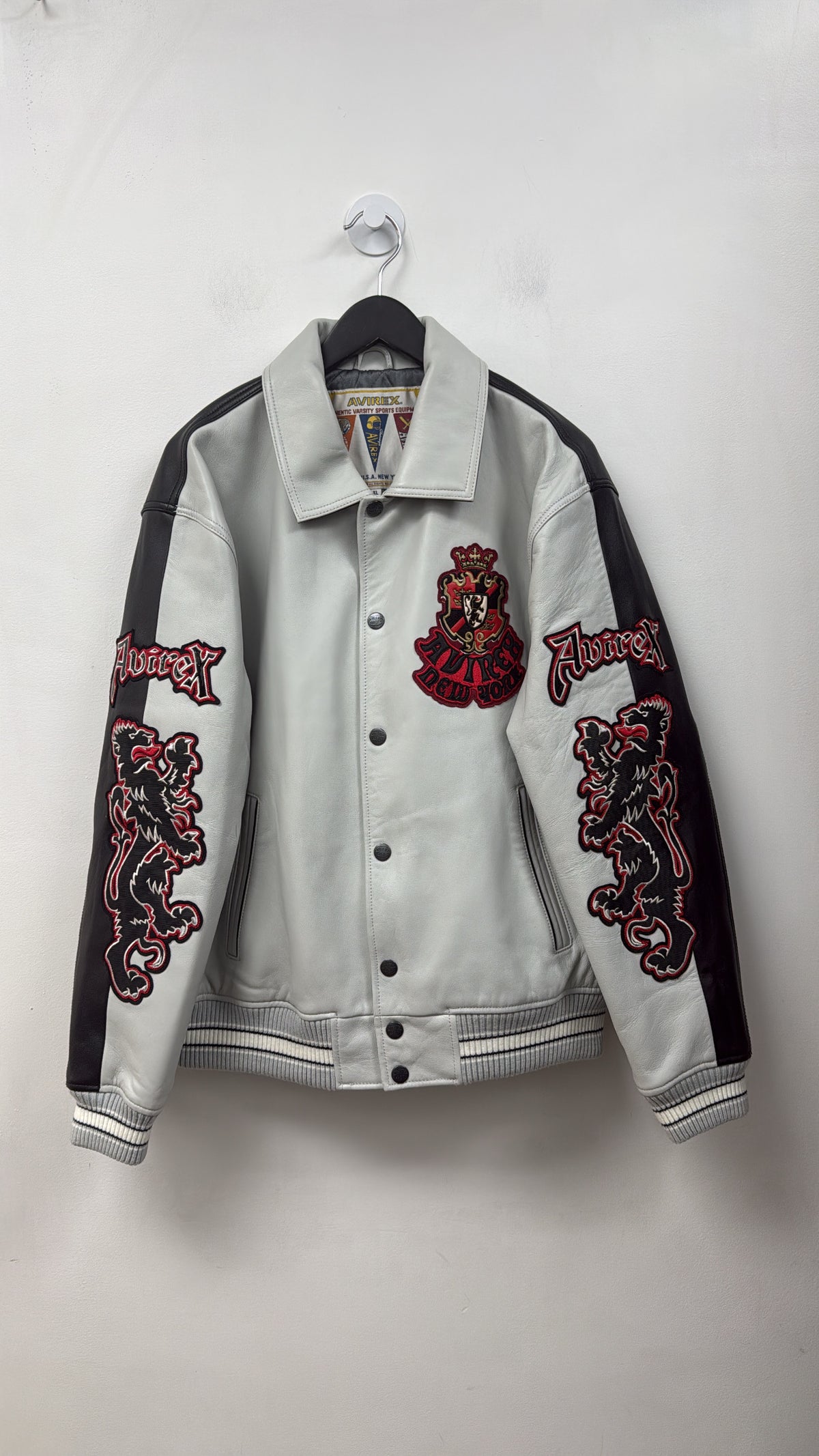 Avirex Black White Double Dragon Two Tone Varsity Jacket
