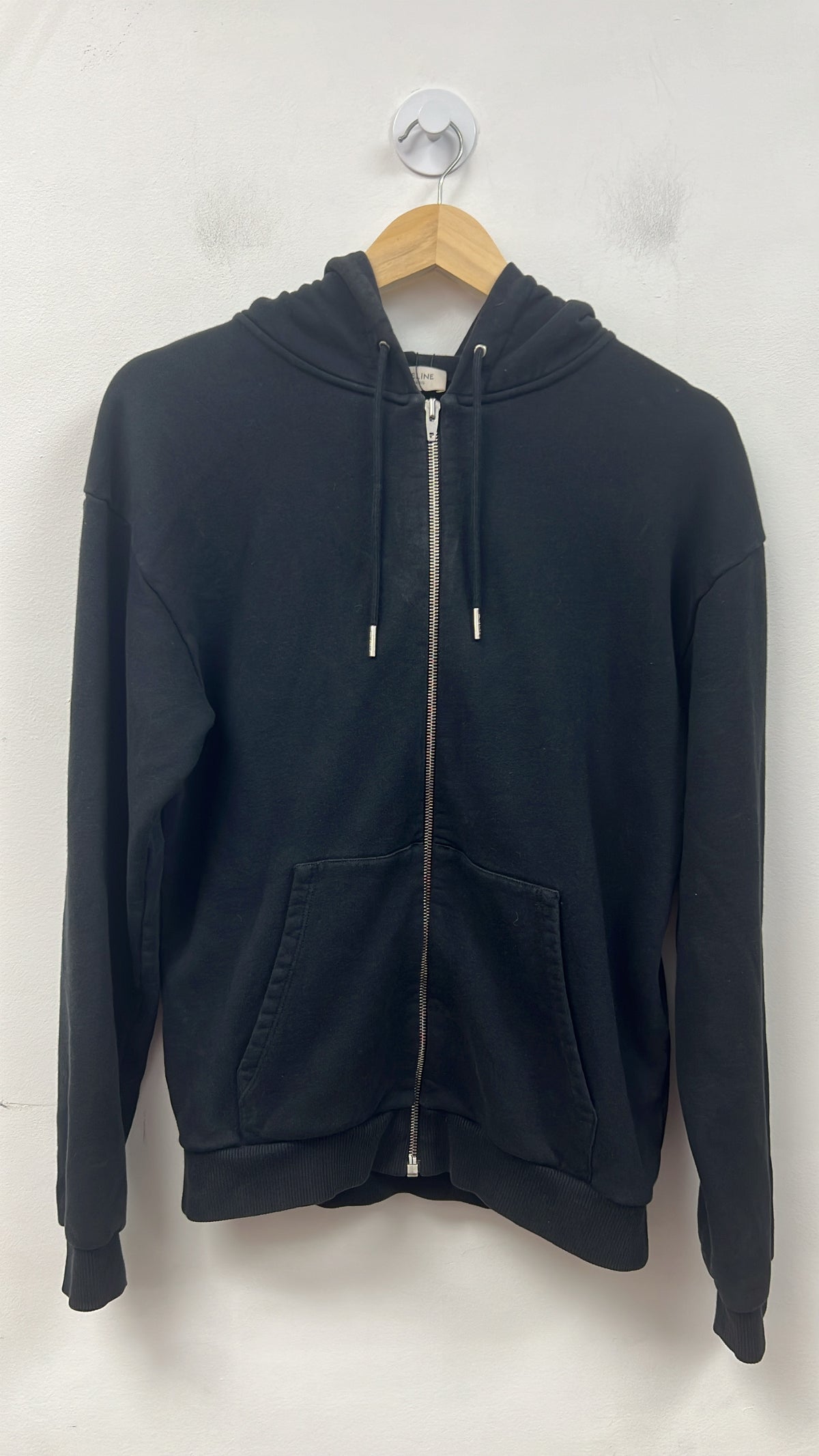 Celine Black Hooded Logo Zip Up