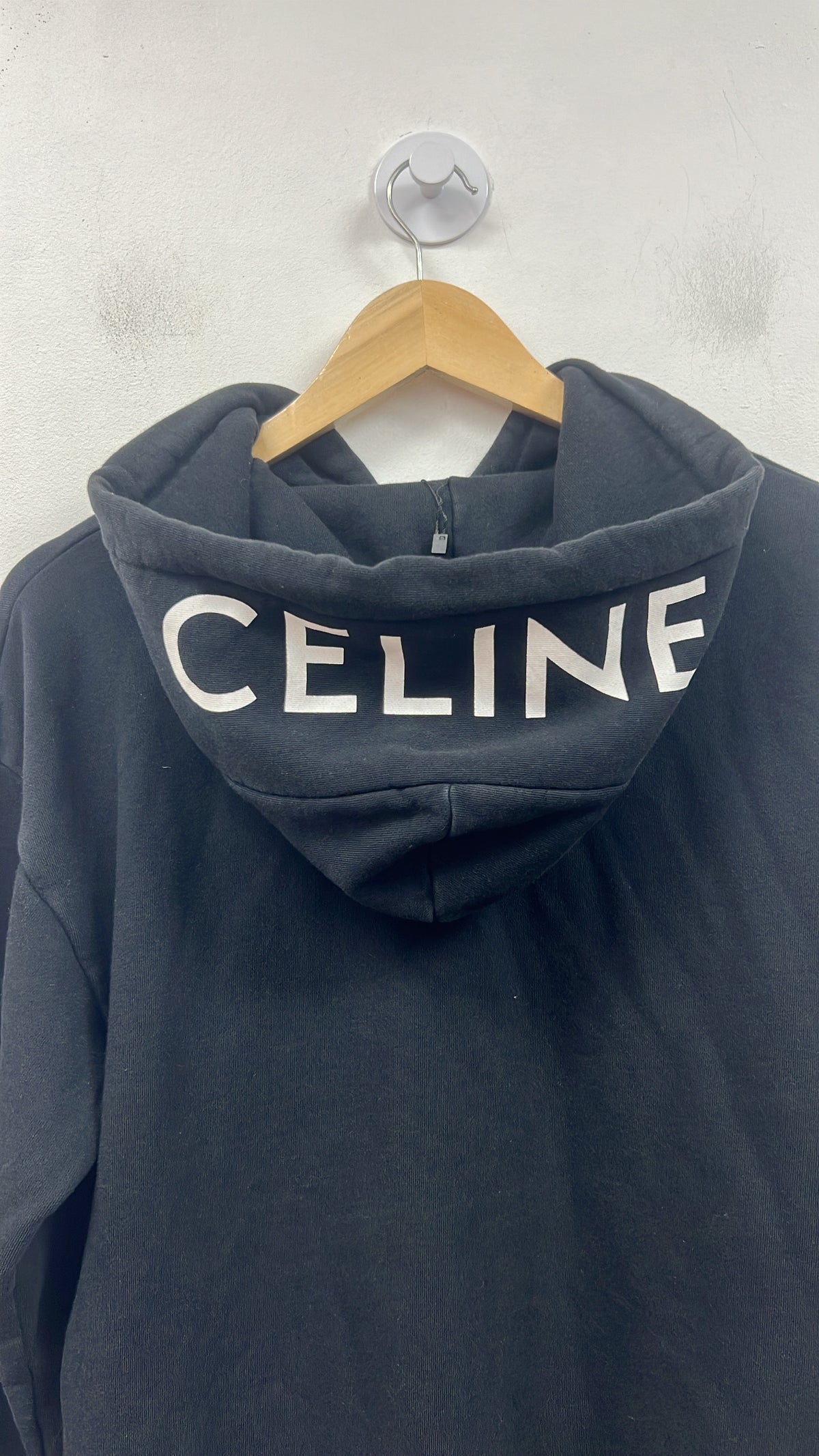 Celine Black Hooded Logo Zip Up