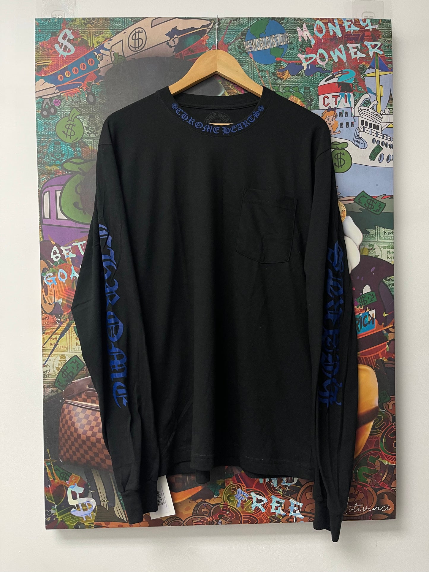 Chrome Hearts Black Blue Neck Logo Longsleeve Tee