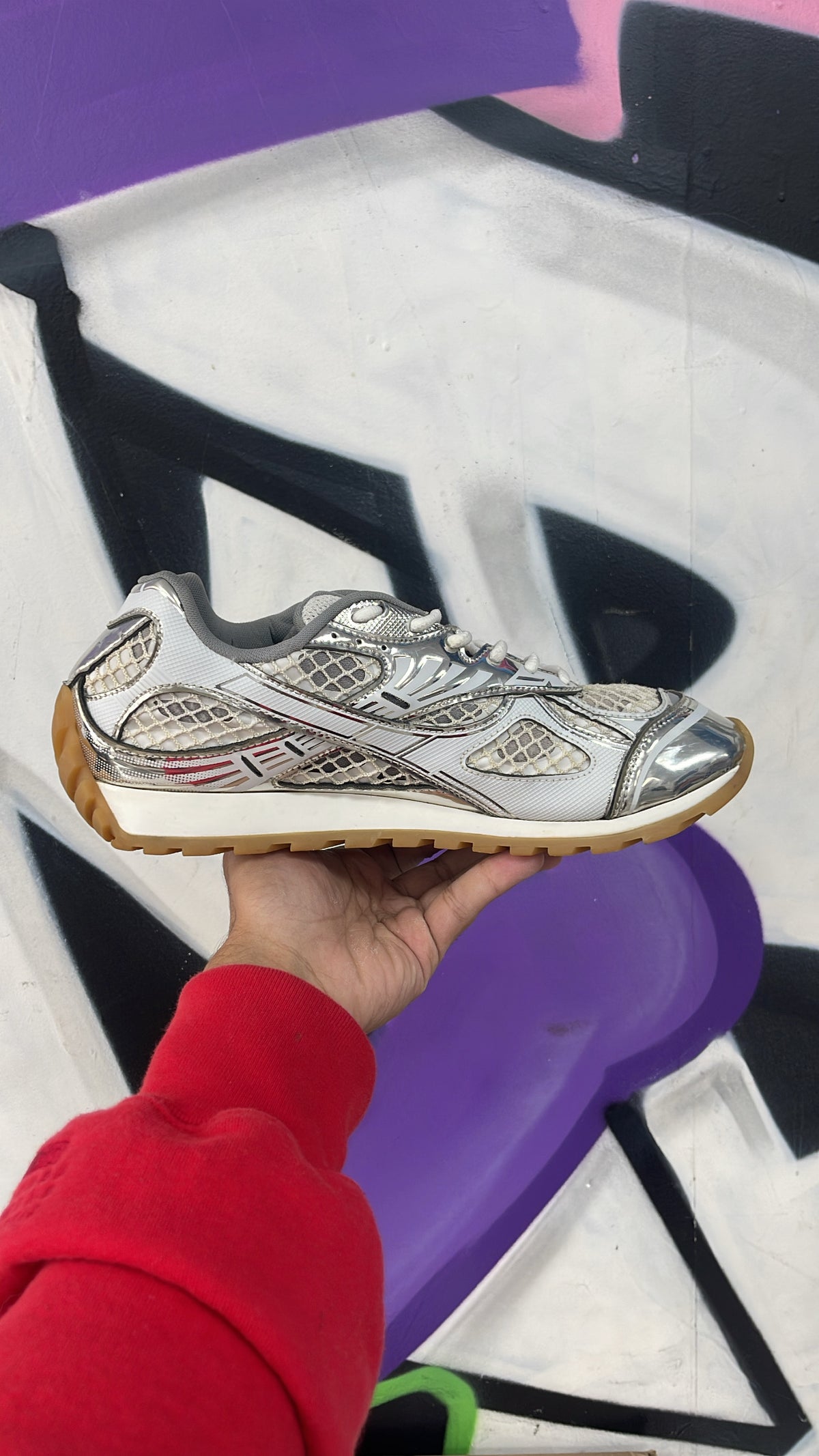 Bottega Veneta White Silver Orbit Sneakers