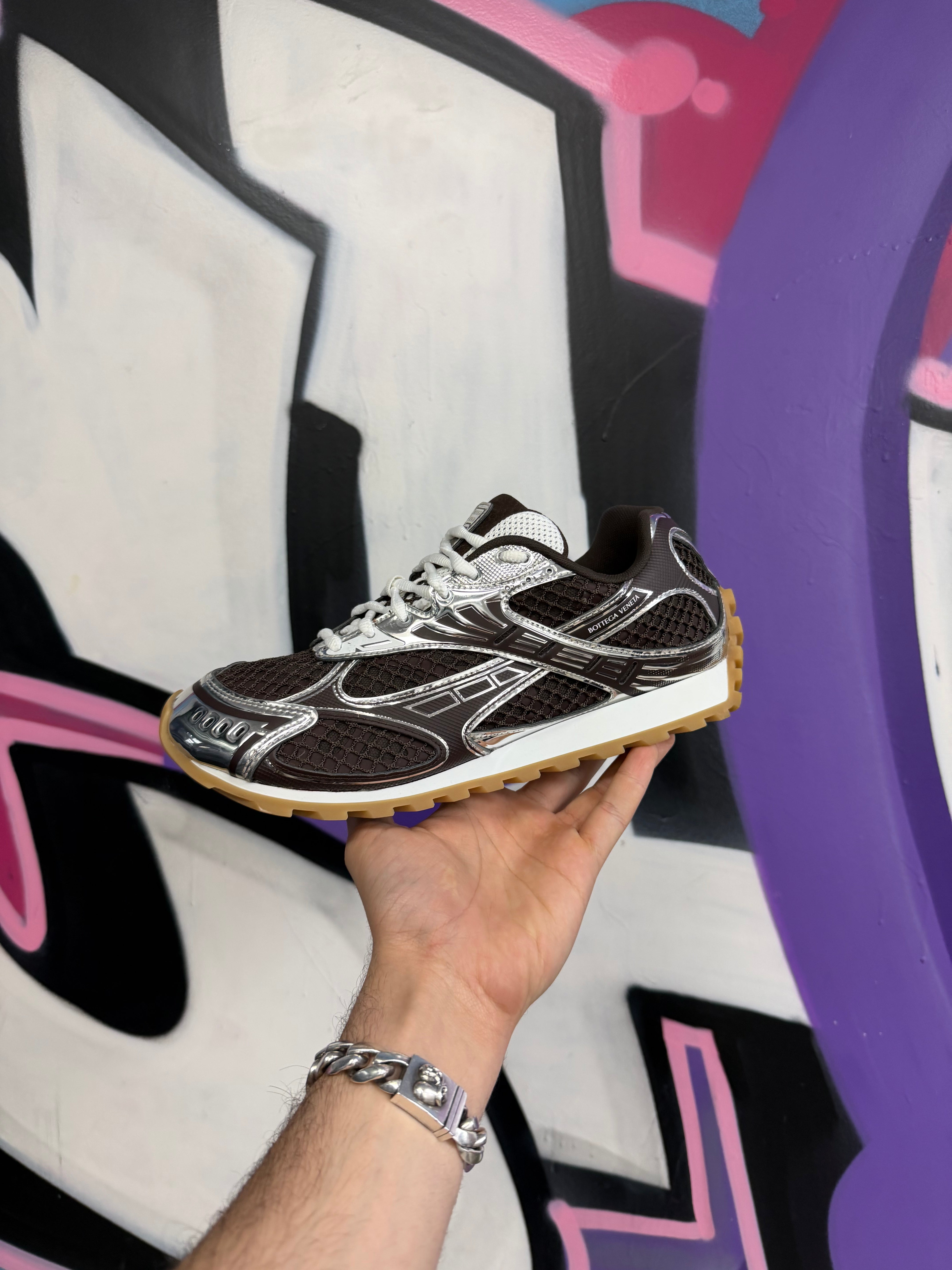 Bottega Veneta Silver Brown Orbit Sneakers