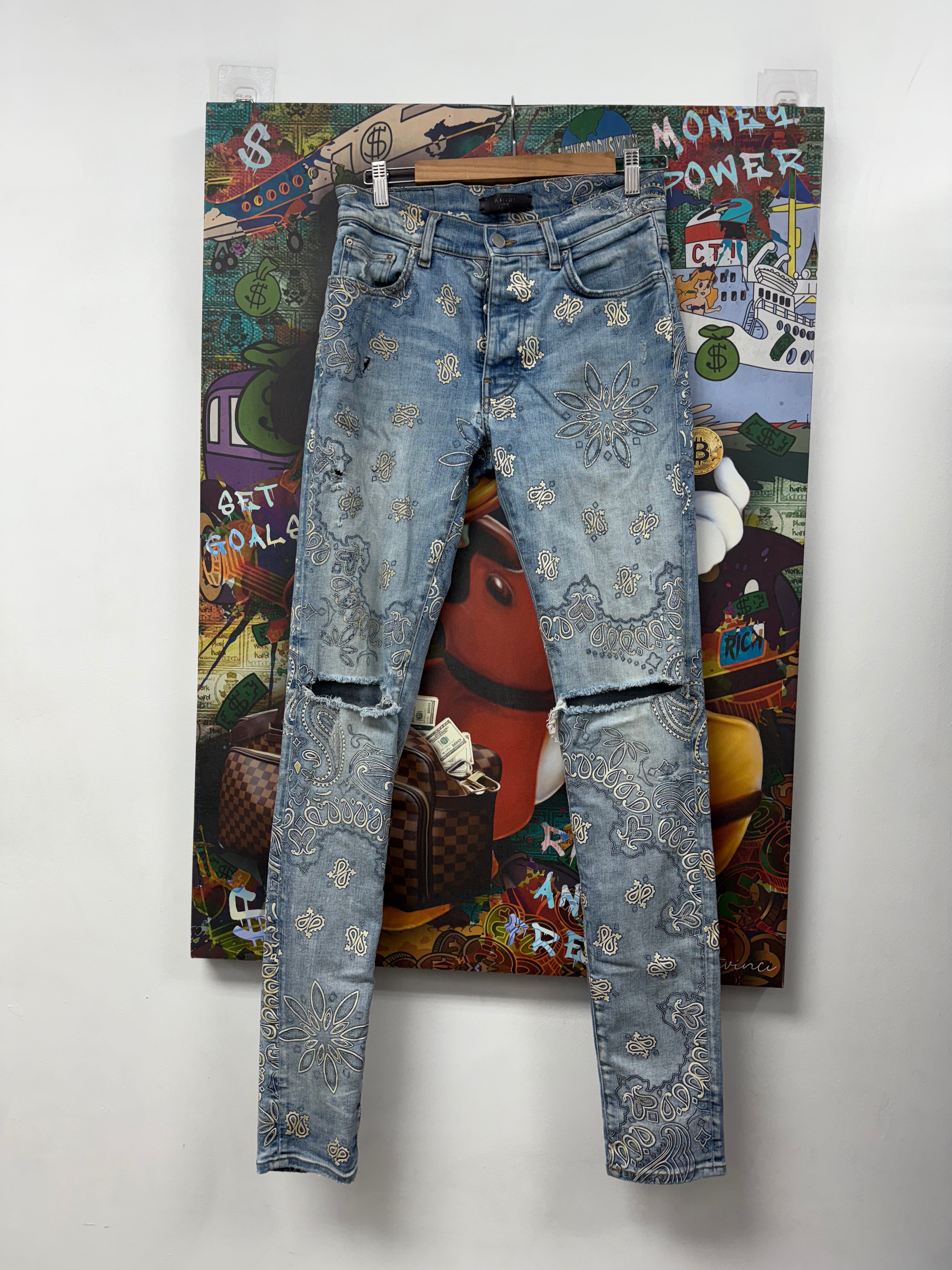 Amiri Light Wash Blue Paisley Jeans Used