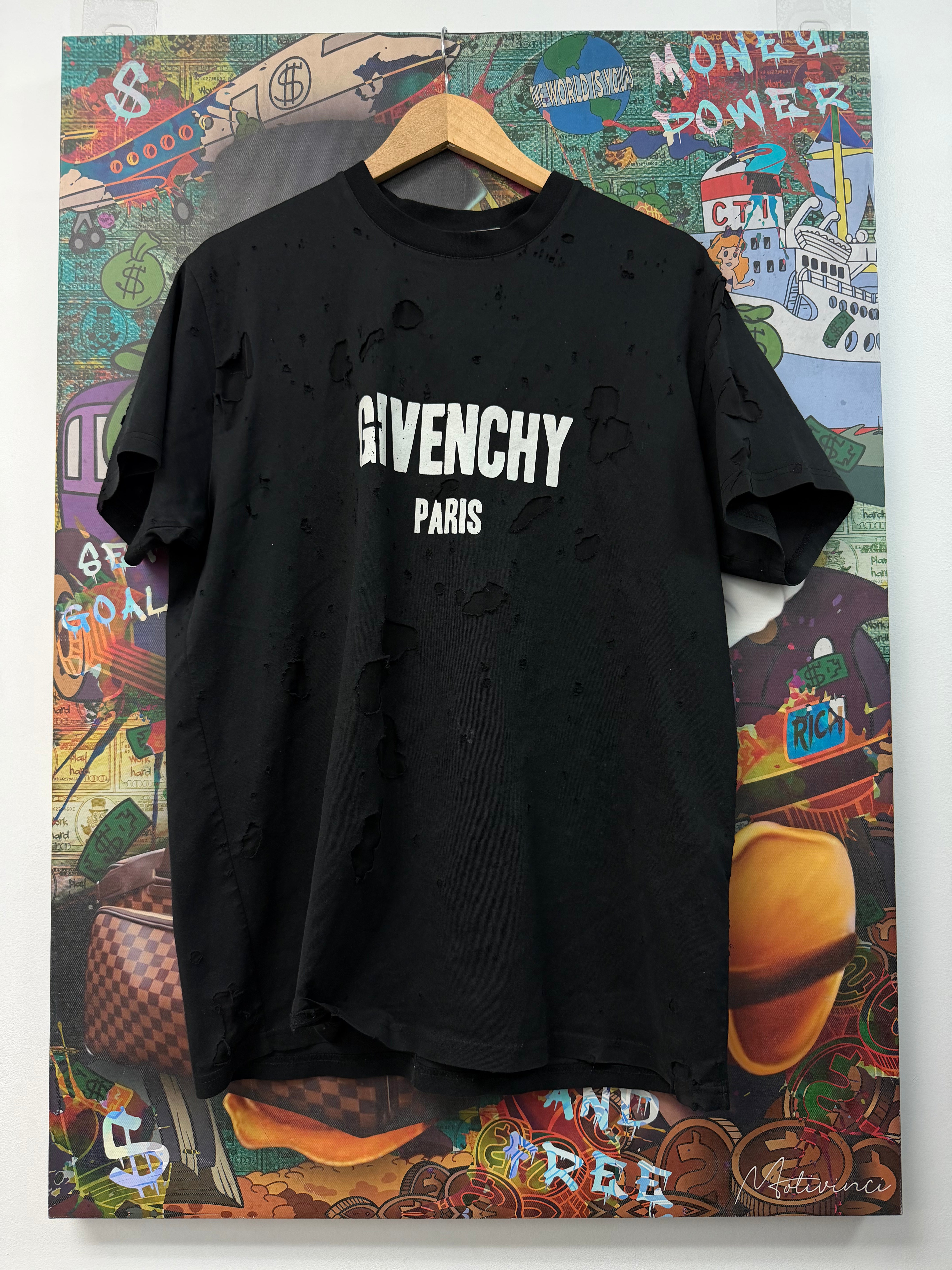 Givenchy Black Paris Distress Tee