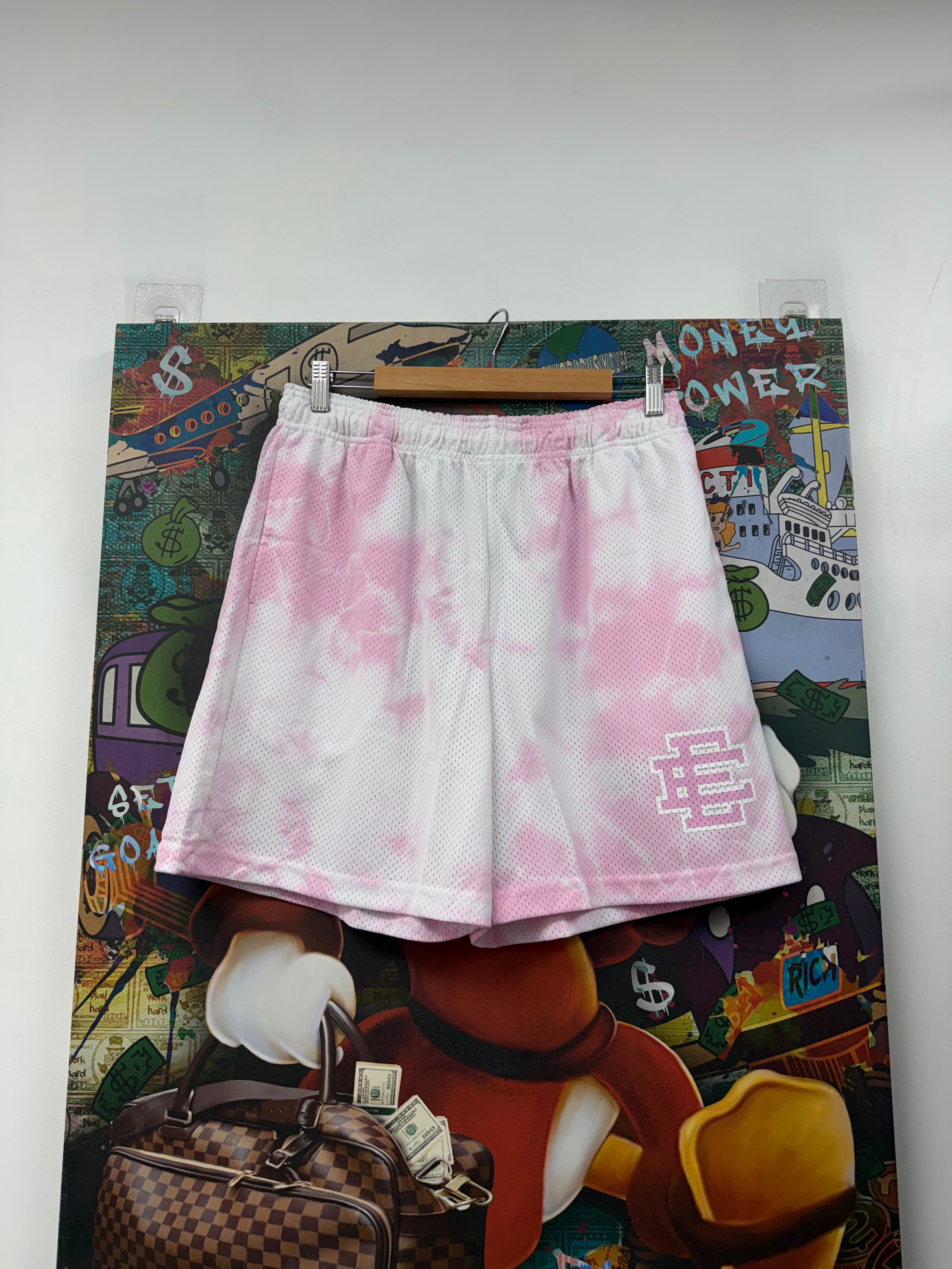 Eric Emanuel Bubble Gum Pink White Tie Dye Shorts