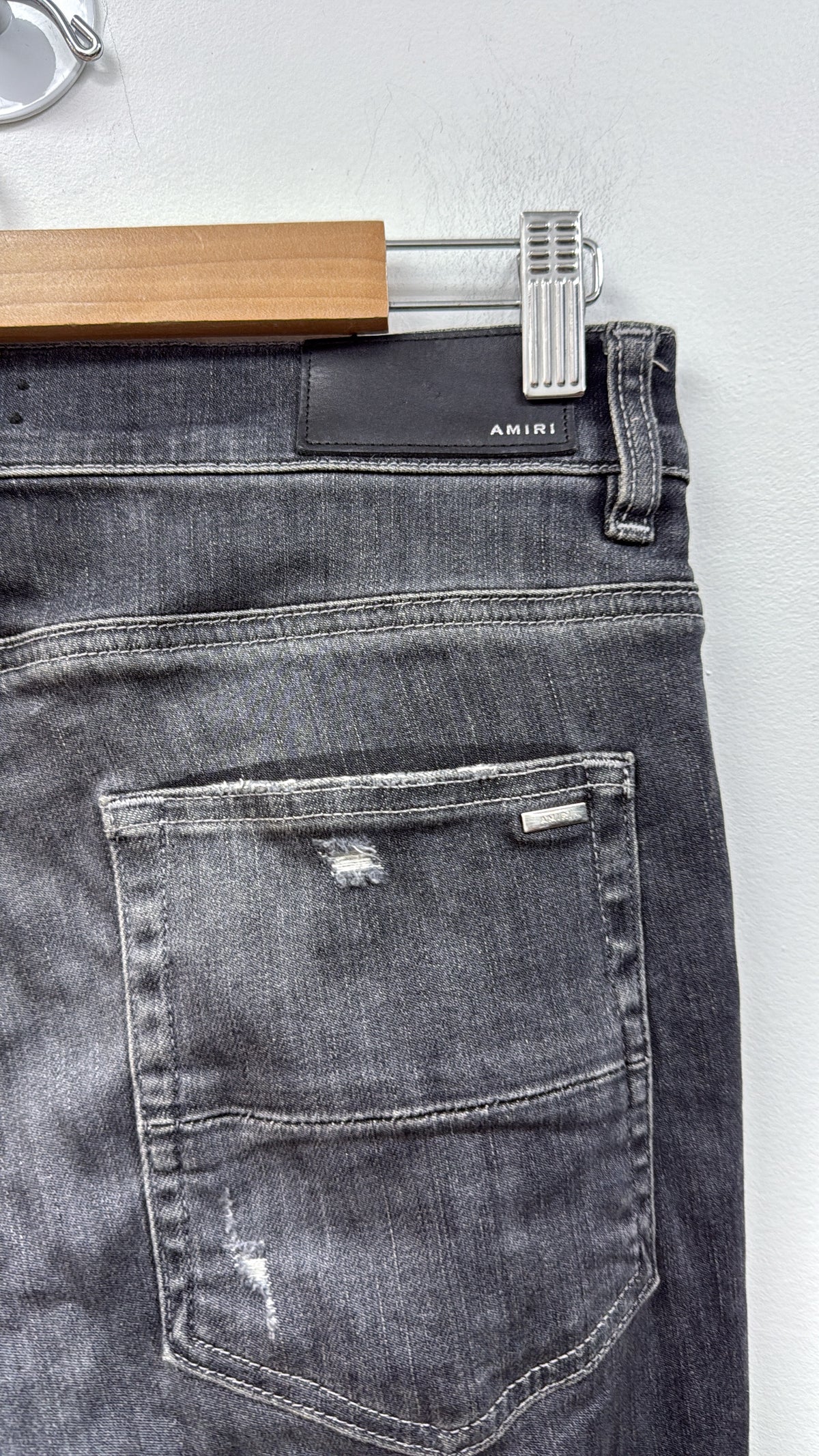 Amiri MX1 Grey Black Leather Patch Jeans