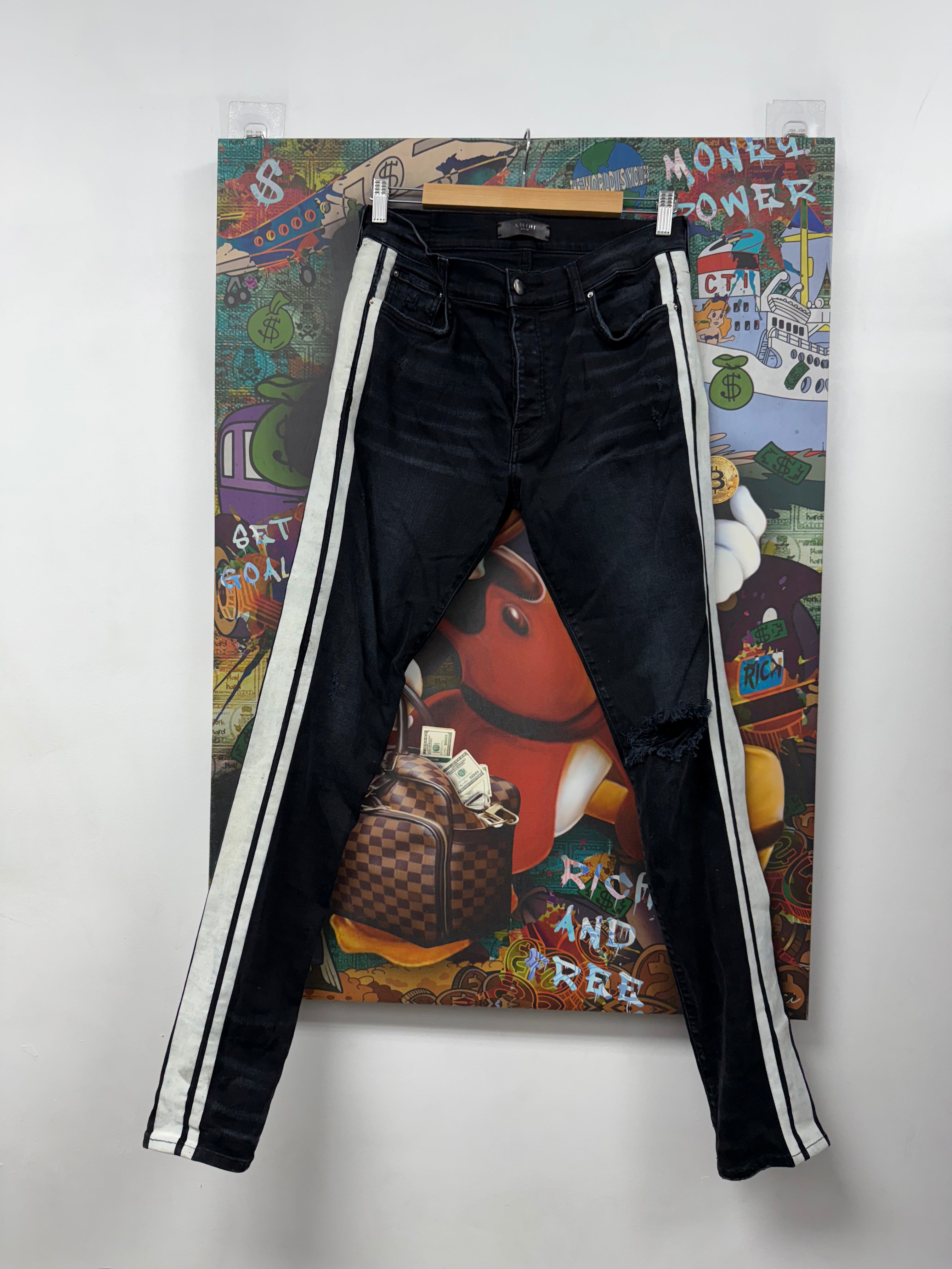 Amiri Black White Track Stripe Jeans