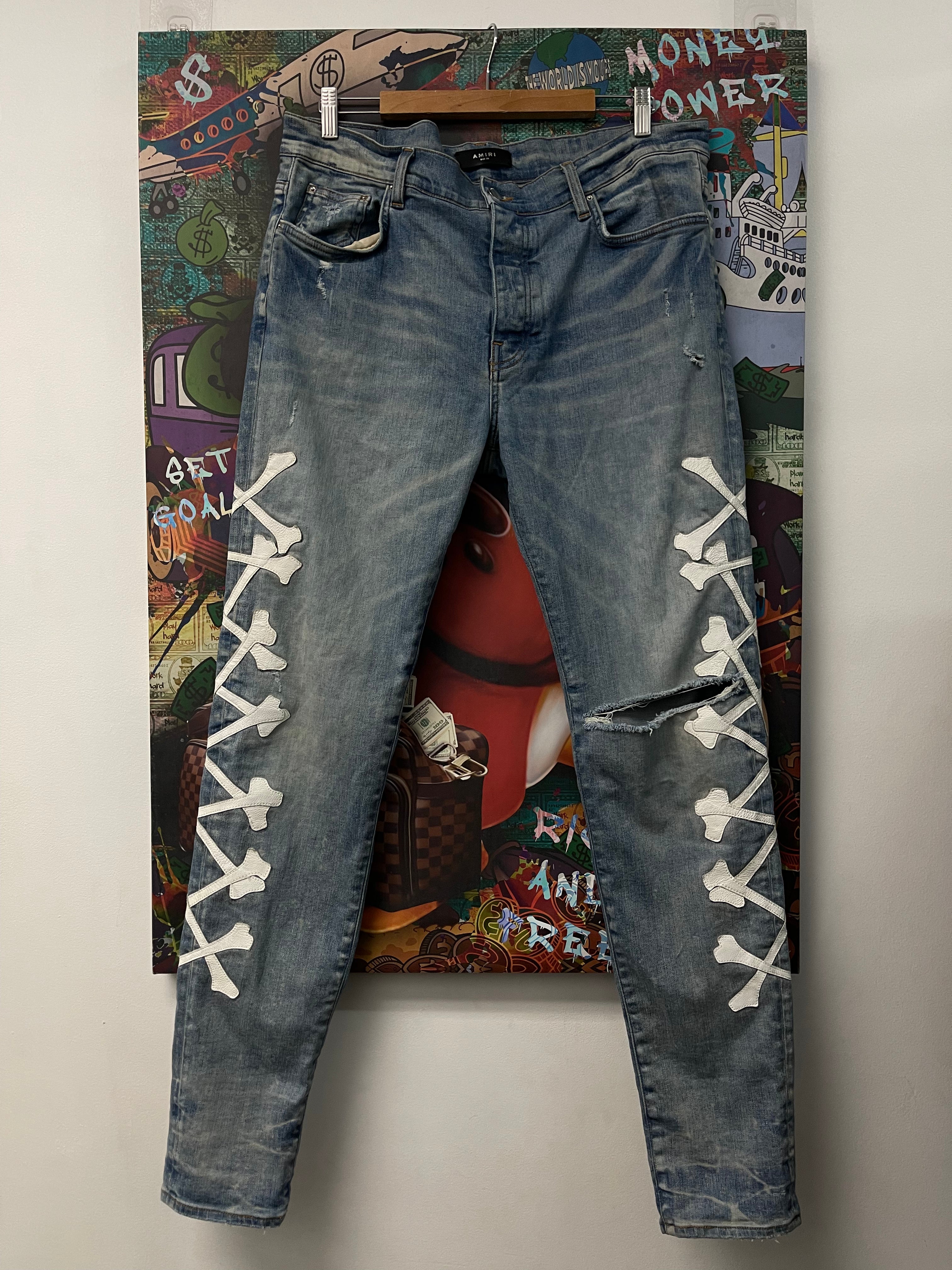 Amiri Light Wash White Bones Jeans