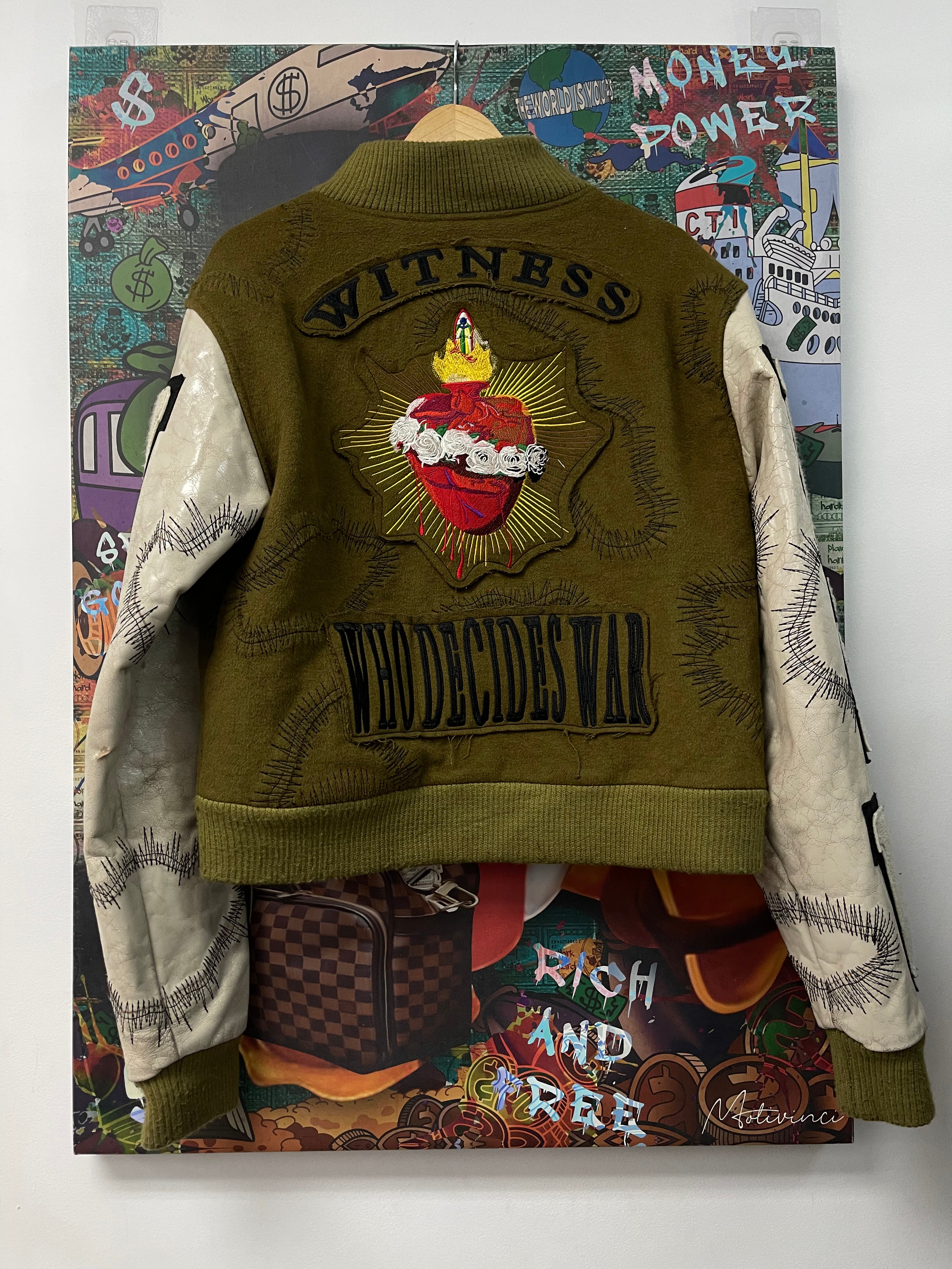 Who Decides War Olive Stained Varsity Jacket
