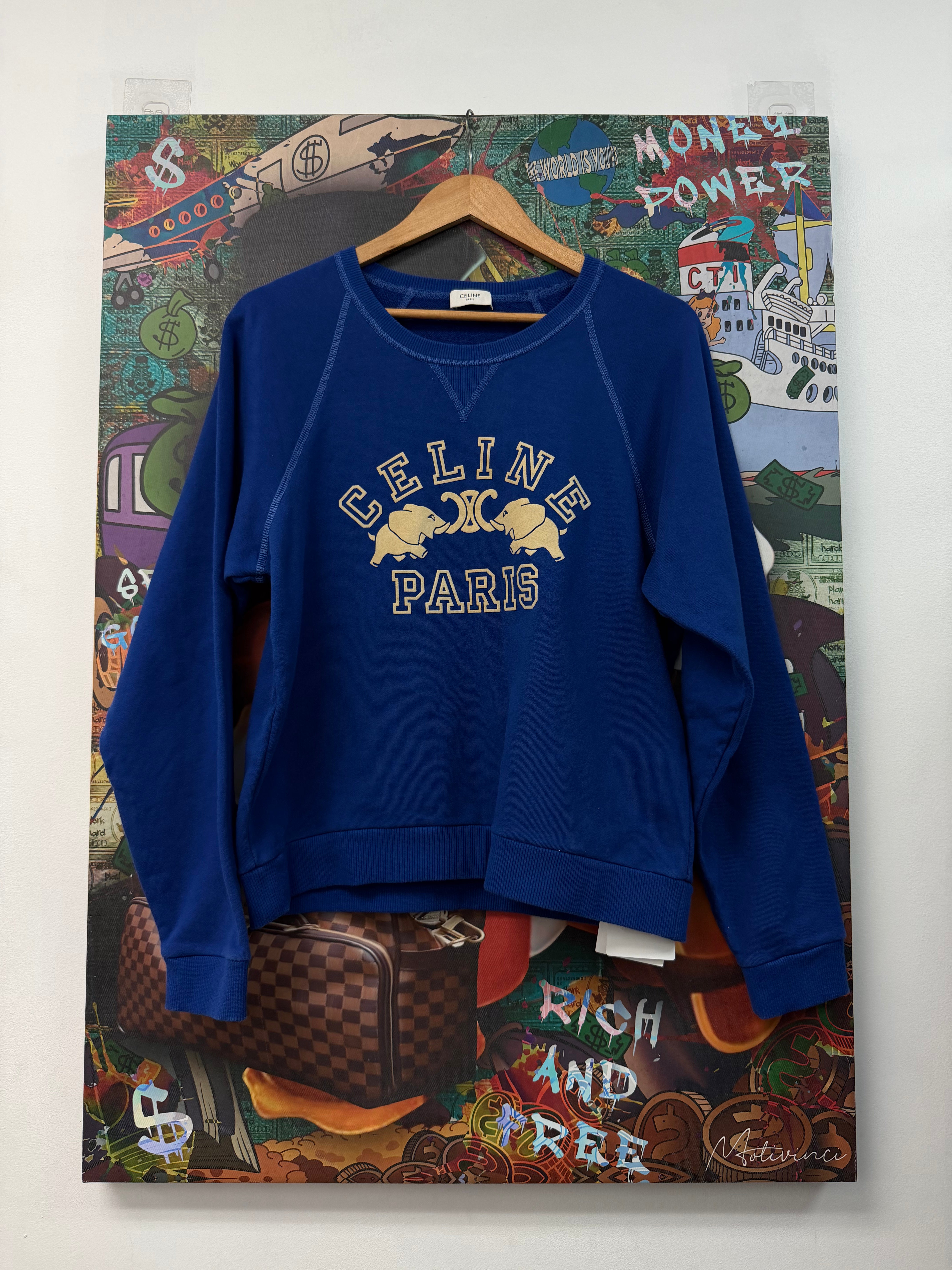 Celine Navy Paris Elephant Crewneck