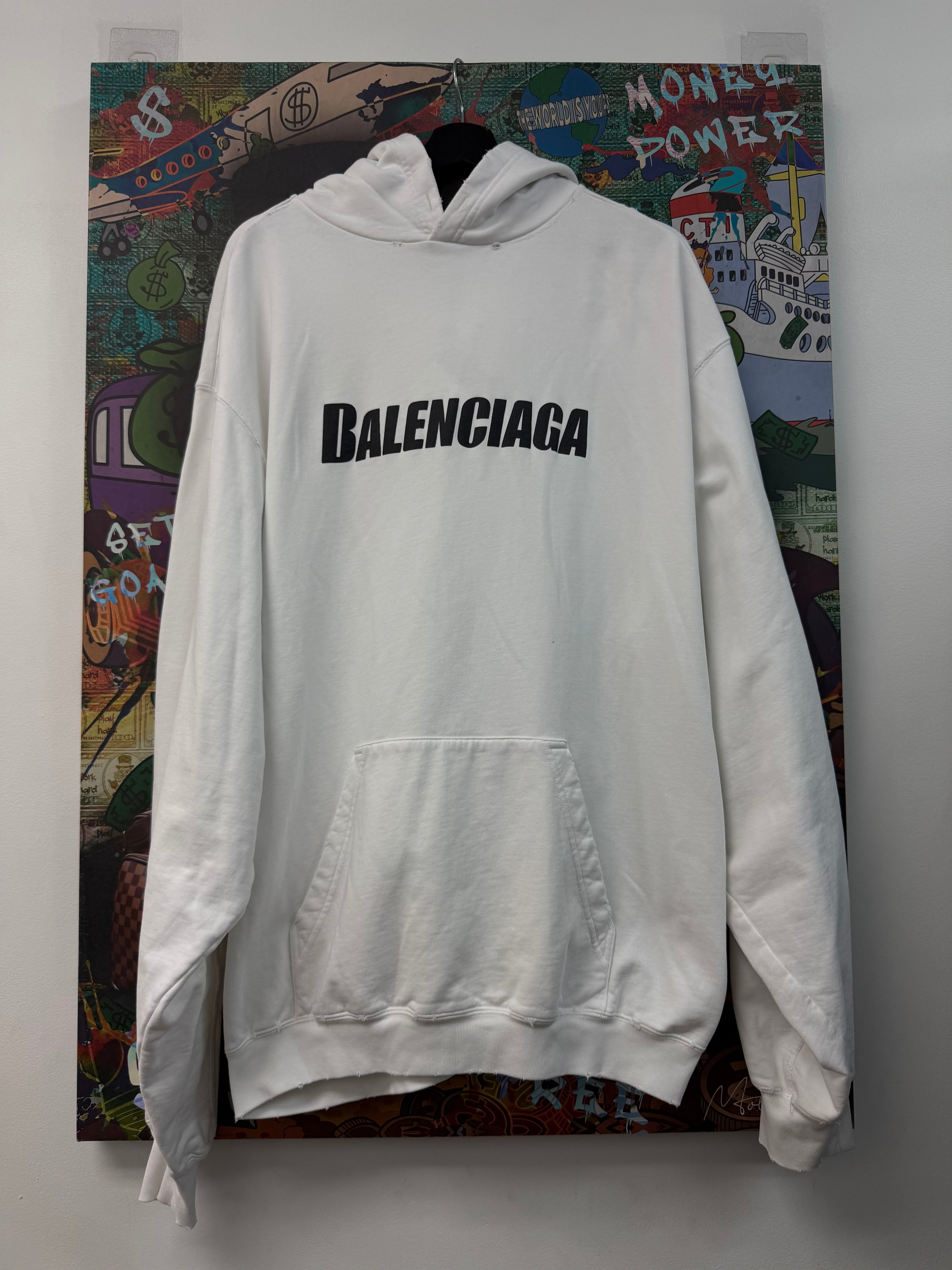 Balenciaga White Black Crackle Logo (Fits L) Hoodie